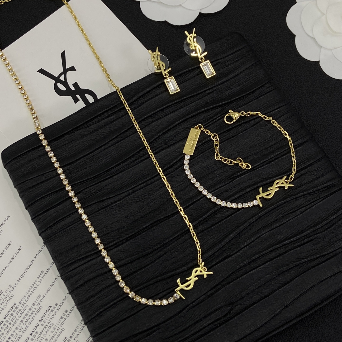 [TOP] Yves Saint Laurent YSL Earrings + Bracelet + Necklace Set - Gold - 711 Luxury