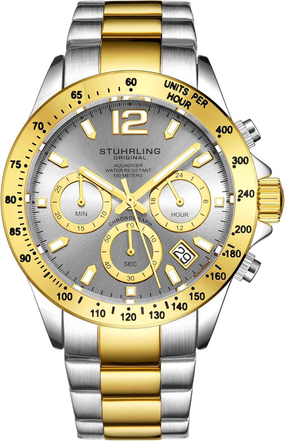 Stührling Original Men’s Chronograph Watch Blue Dial, Stainless Steel Bracelet, Quartz Analog Mens Watch, Tachymeter Sport Watch for Men, 100M Water Resistant Men’s Wrist Watch