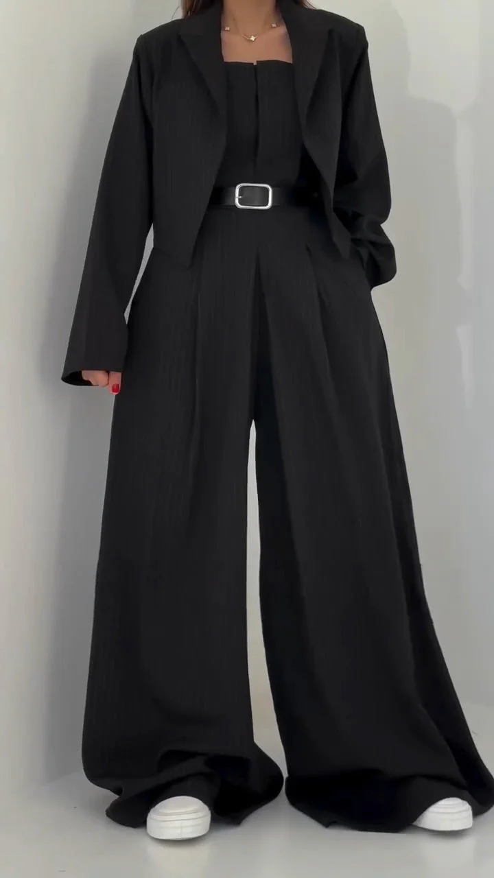 Women Strapless Jumpsuit+ Jacket Style Commuting Set