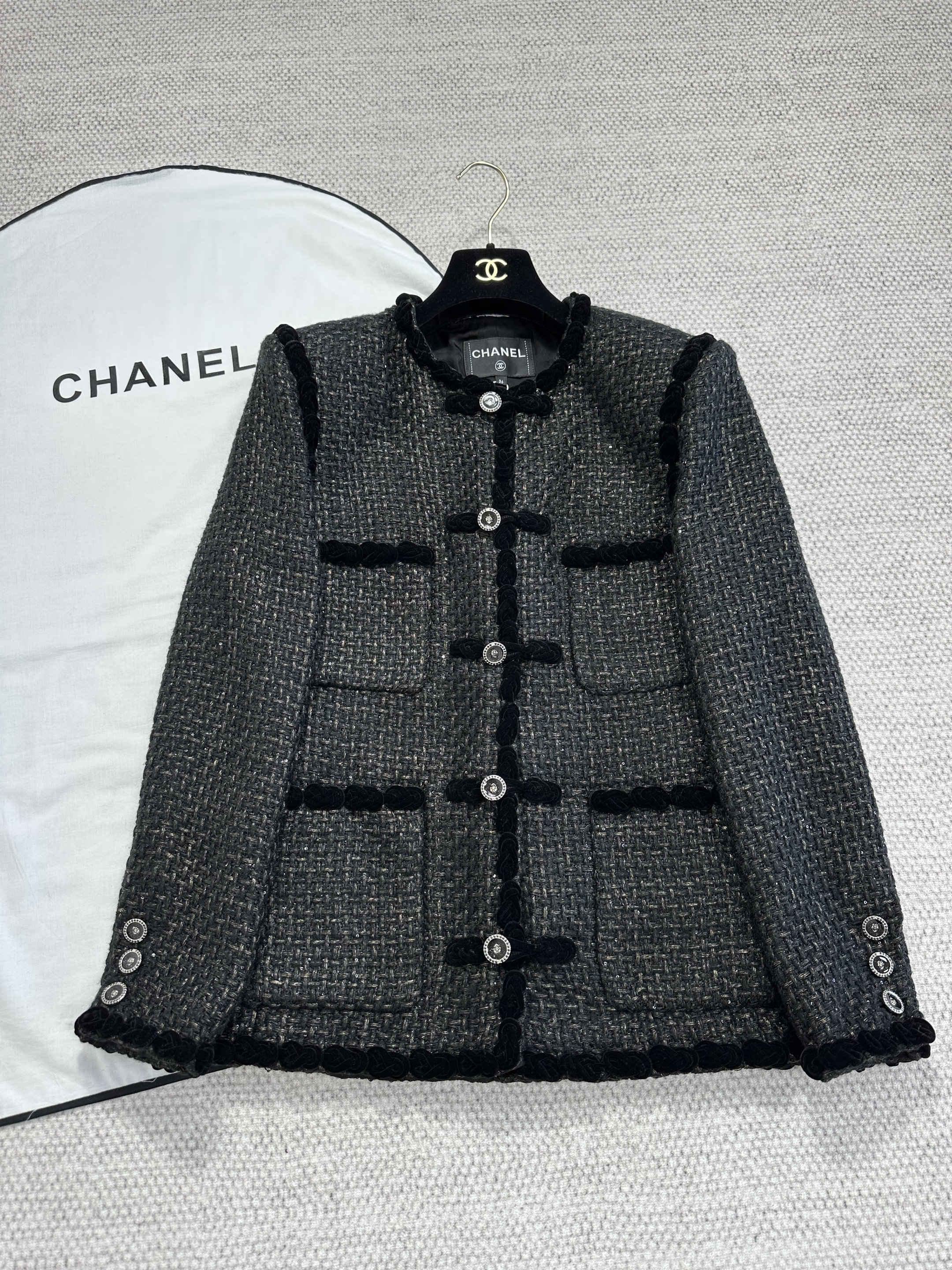 Chanel Clothing Chanel Top-quality Version Disc Buckle Tweed Flocked Edge Jacket #328645 View 2 | Nigo Office
