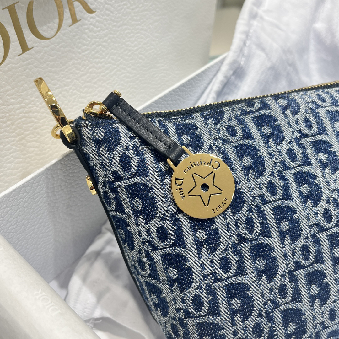 [TOP] Christian Dior Denim Chain Hobo Bag 28.5*14.5*10cm - Blue
