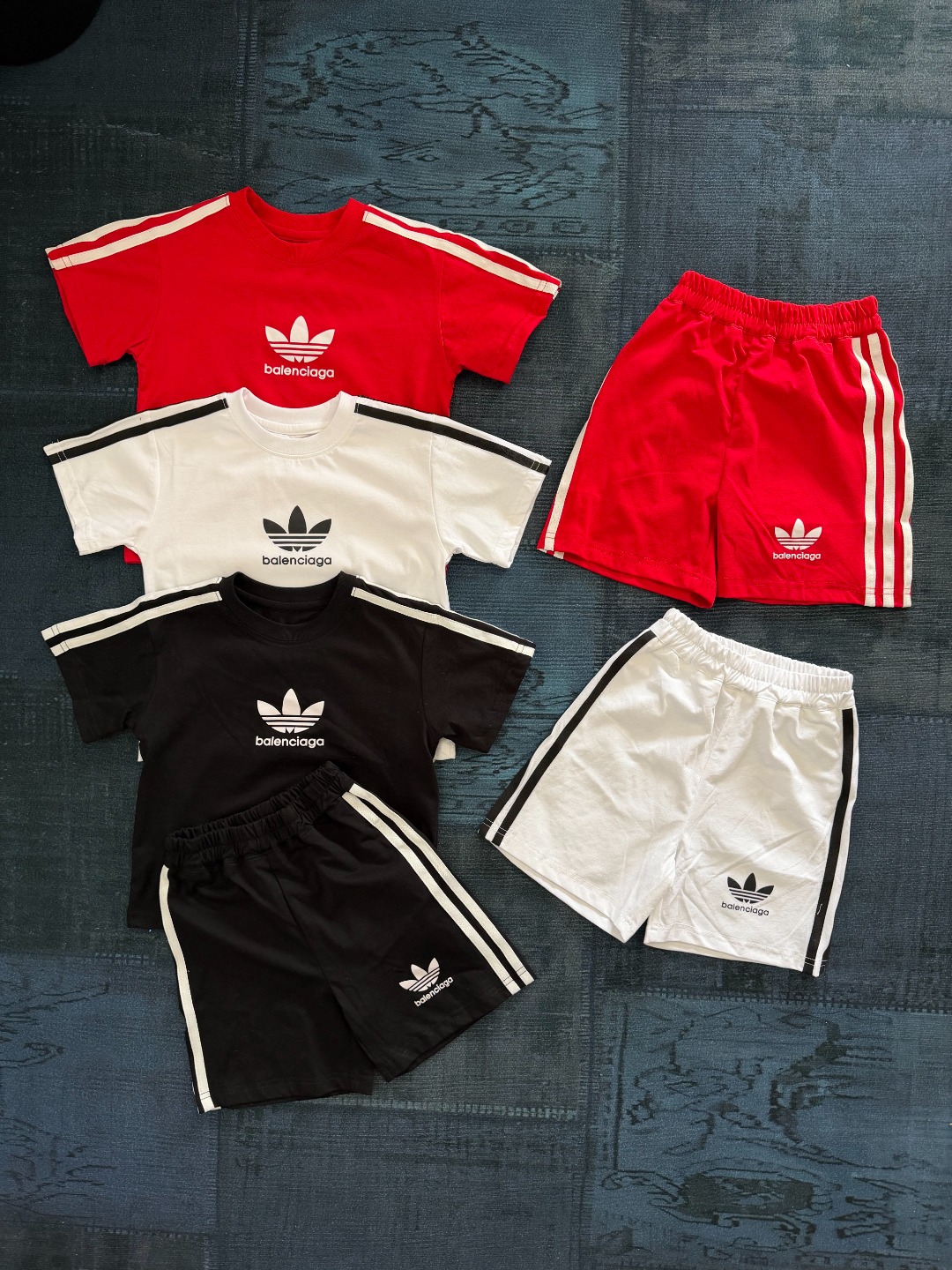 Balenciaga x Adidas Kids 2Pcs Tracksuit For Boys Girls Three Stripe Trefoil Logo Matching Outfit Sizes 90-140