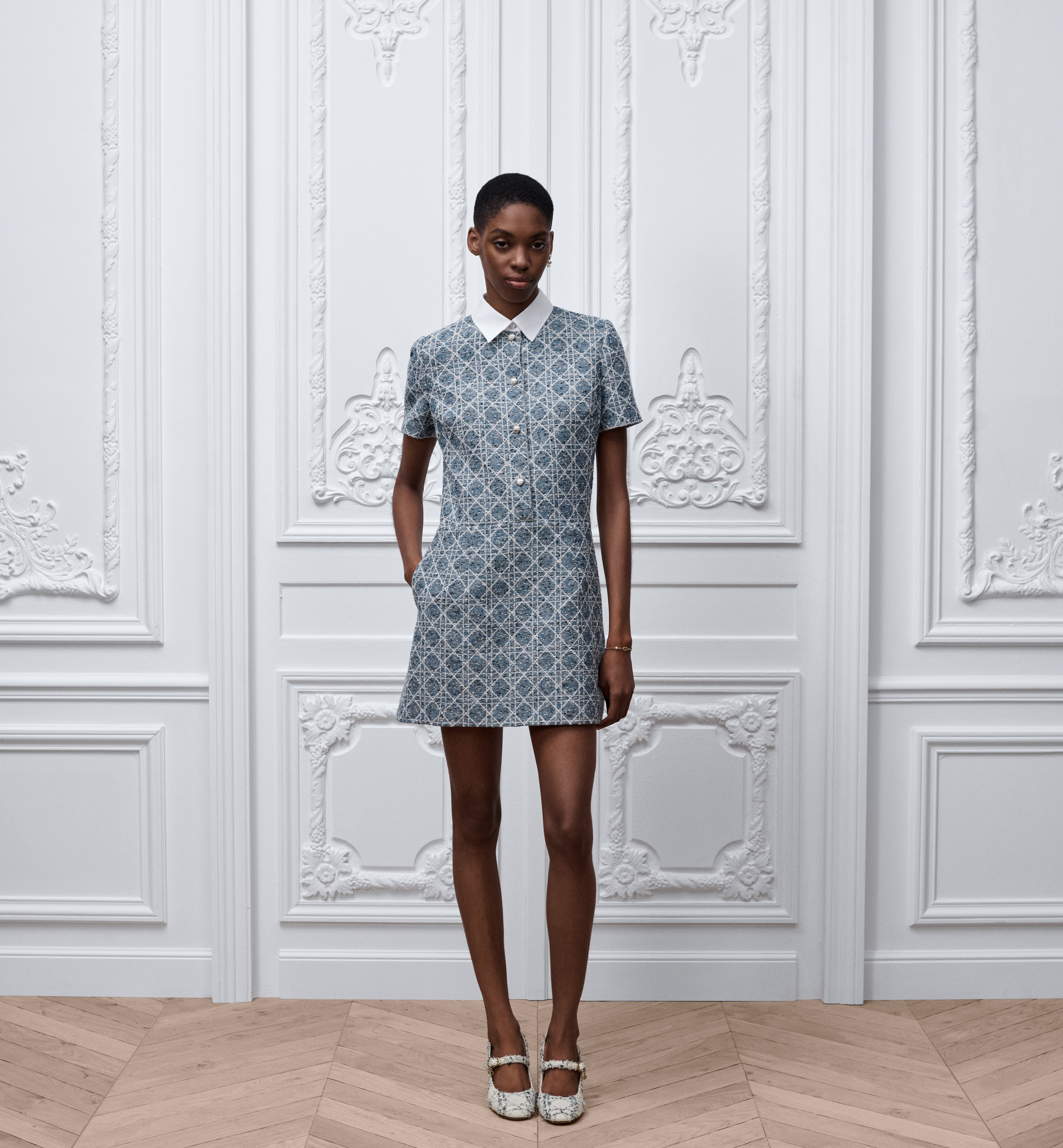 Dior blue Clothing DIOR Short Macrocannage Dress Blue Cotton-Wool-Blend Tweed #393209 View 2 | Nigo Office