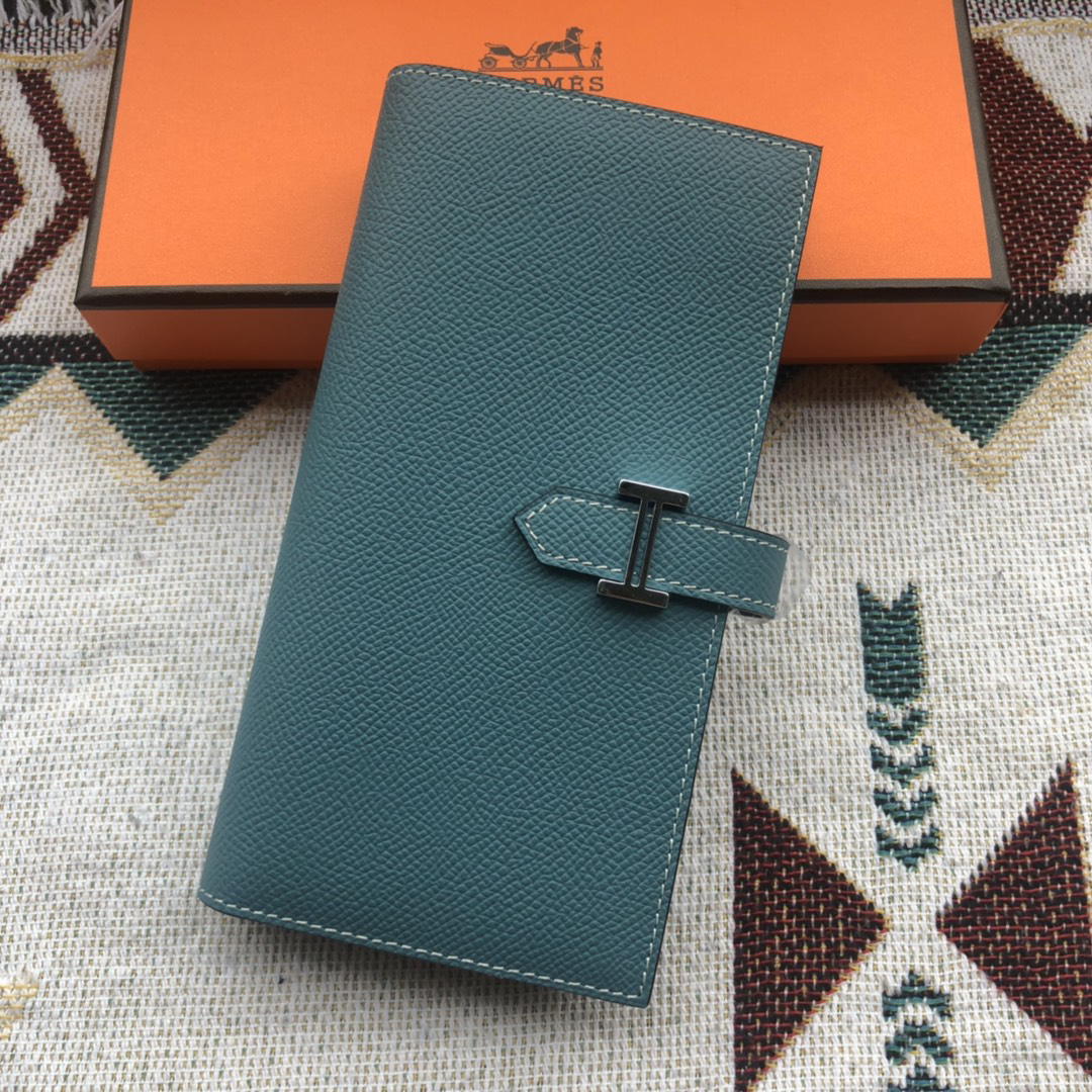 [TOP] HERMES Bearn Wallet Epsom Leather 17.5/9.5cm - Bleu Jean - 711 Luxury