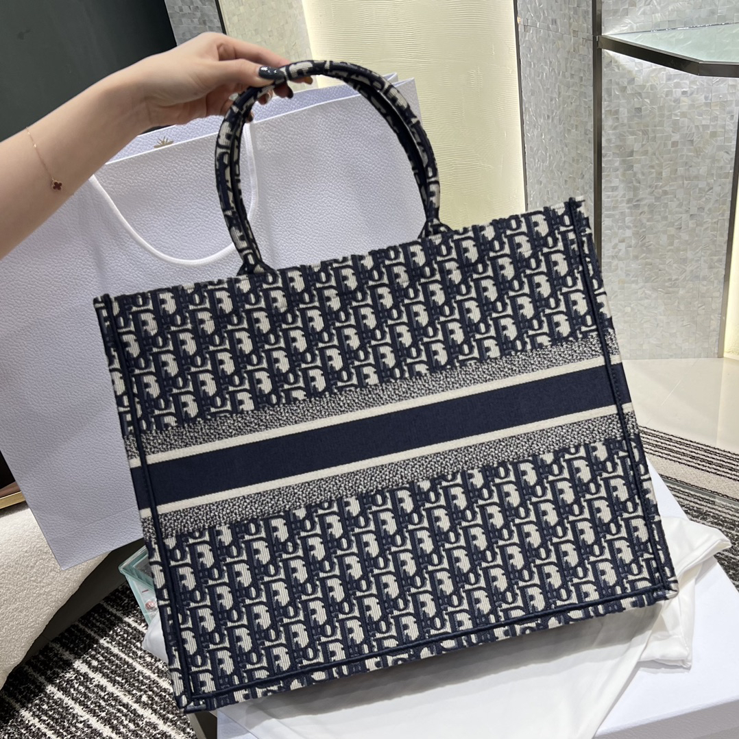 [TOP] Christian Dior Book Tote Bag 26cm/36cm/42cm - Navy Blue - 711 Luxury