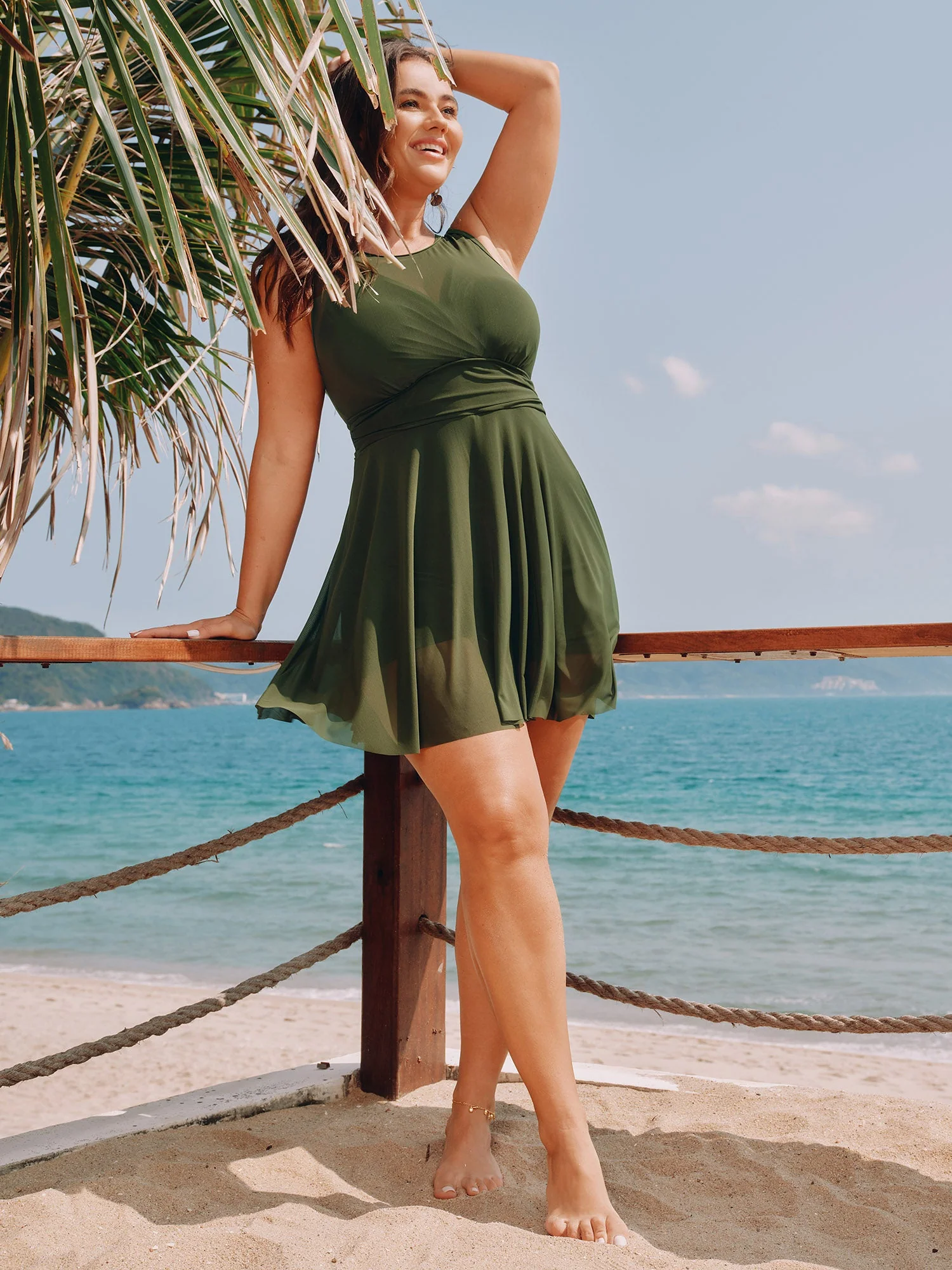 Sheer Open Back Fit And Flare Swim Dress