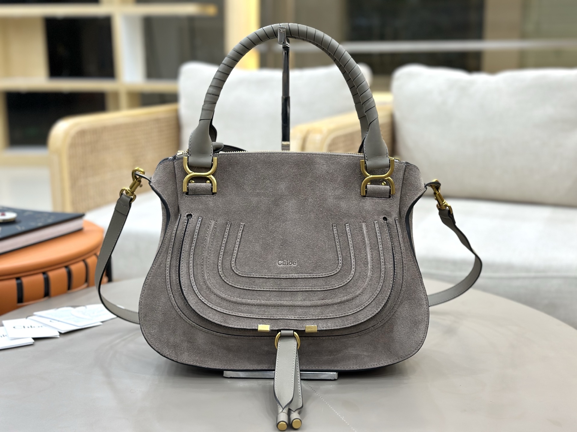 [TOP] Chloe Marcie Bag Suede Leather 36*28*12cm - Grey - 711 Luxury