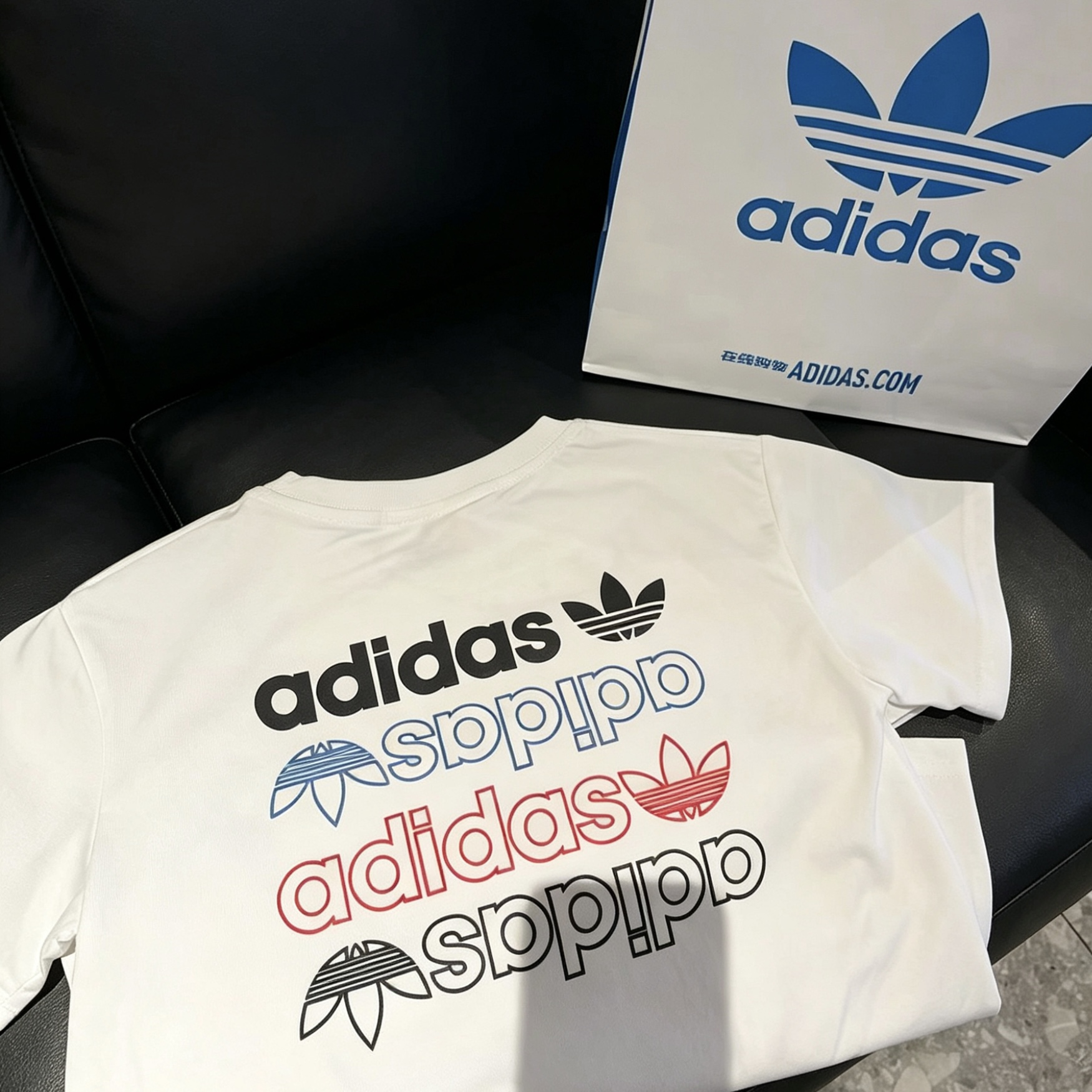 Adidas Unisex Kids & Adult Cotton Tee Multi Mirror Trefoil Print girls boys Full Tags Sizes 90-150 S-2XL