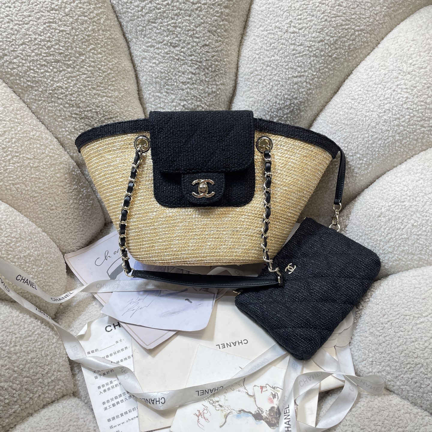[TOP] CHANEL Straw-Woven Patchwork Shopping Basket Bag 18-41-13cm - 6 Color - 711 Luxury