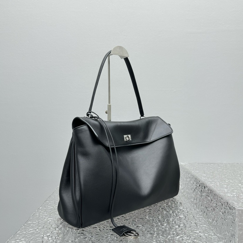 [TOP] BALENCIAGA Rodeo Bag 40x30x13cm - Black & SHW - 711 Luxury