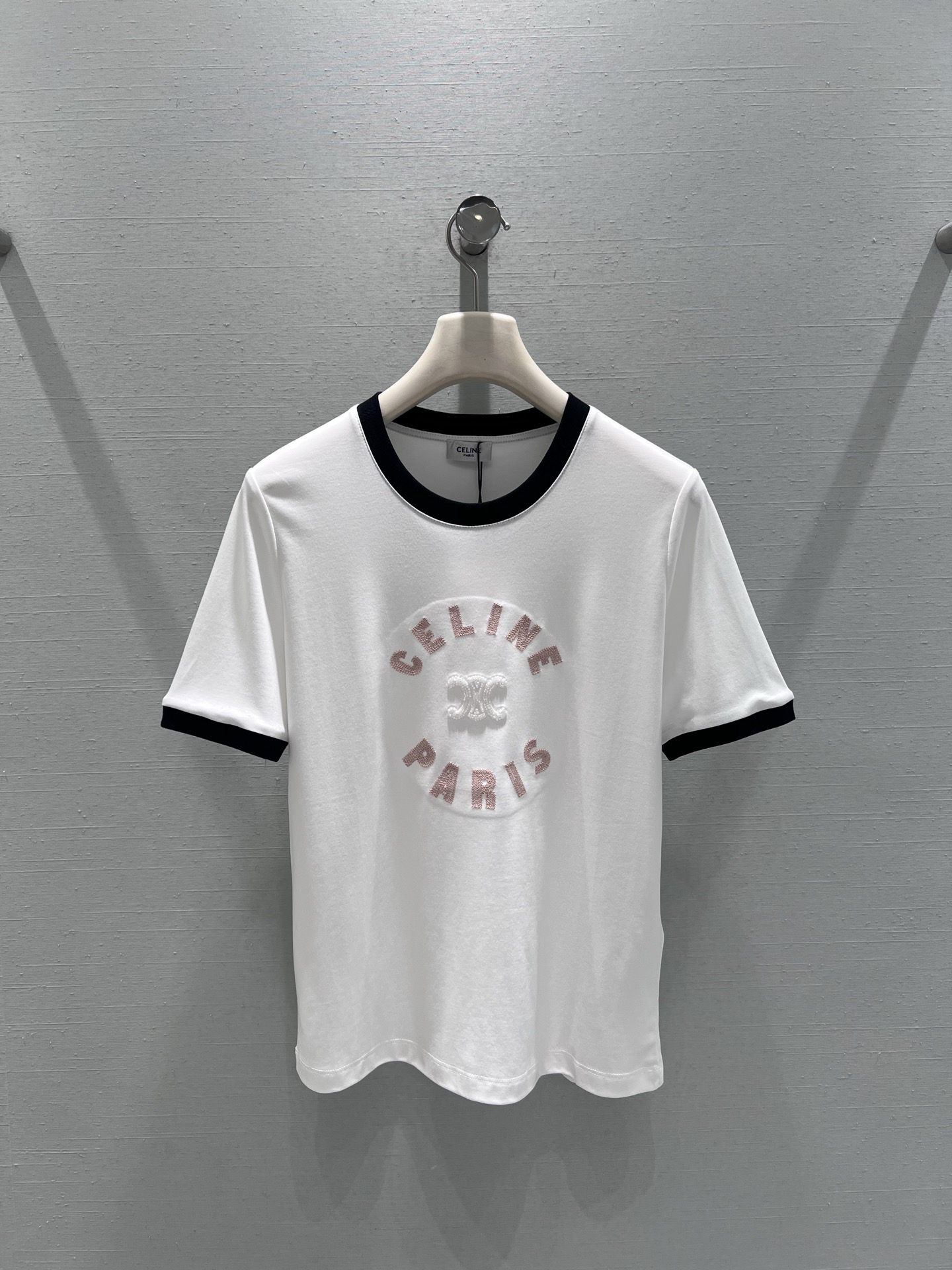 [TOP] CELINE Color Block Collar T-Shirt - White