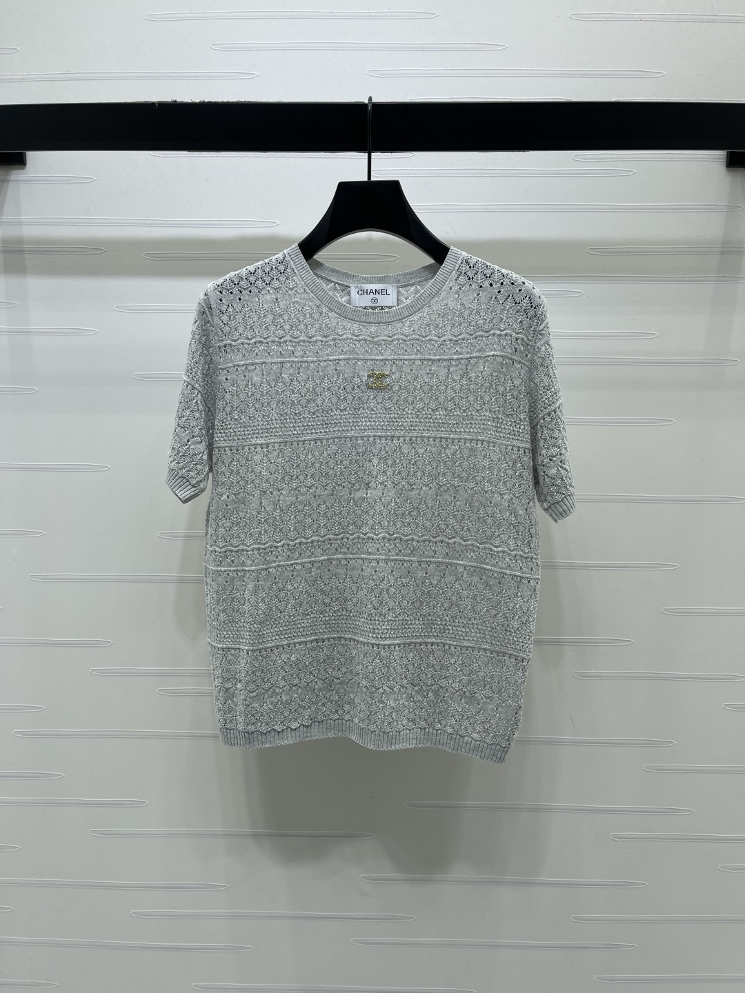 [TOP] CHANEL Hollow-out Round Neck Knit T-shirt - Gray - 711 Luxury