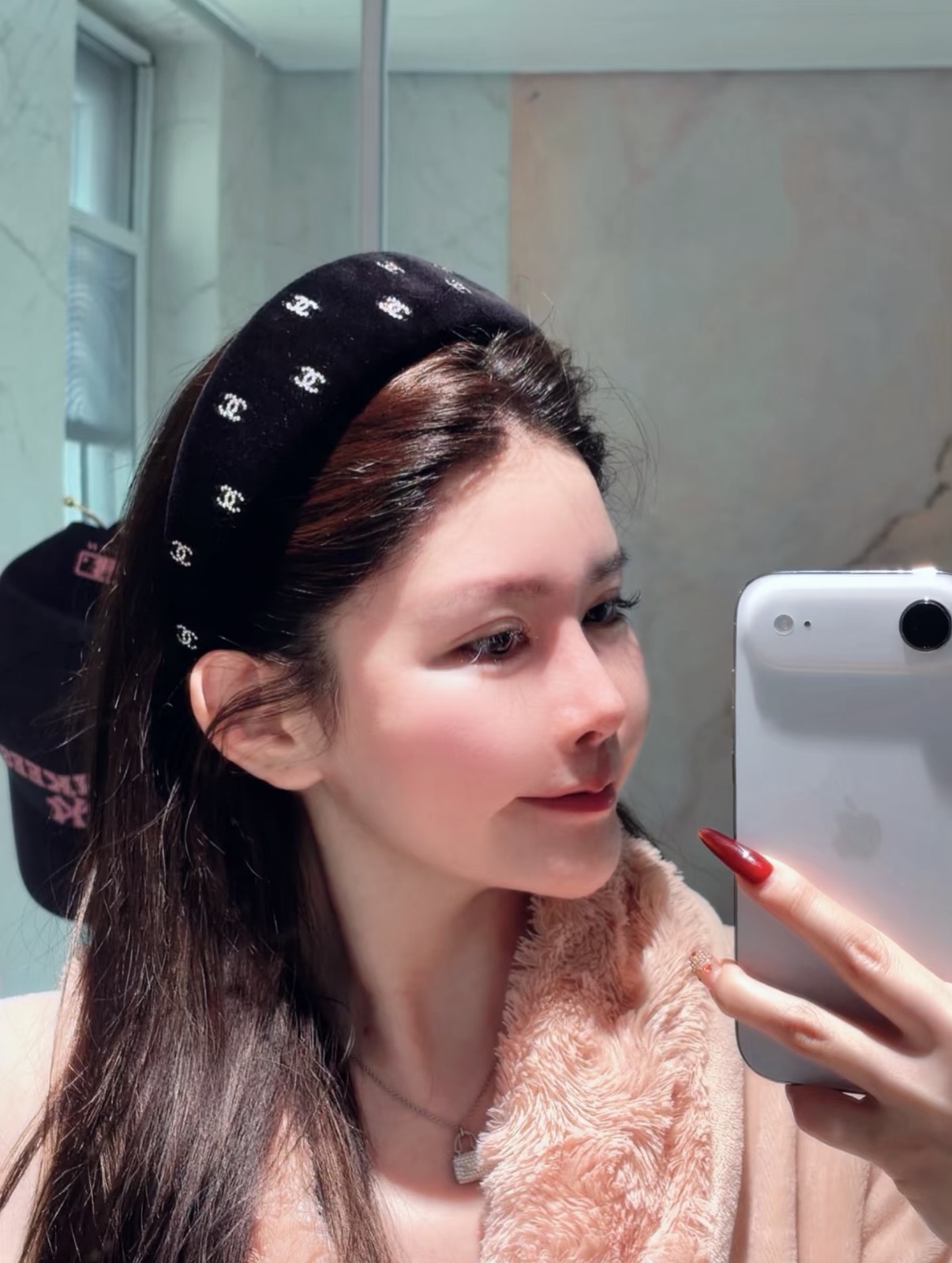 CHANEL Headband Velvet Strass Black Crystal #378557