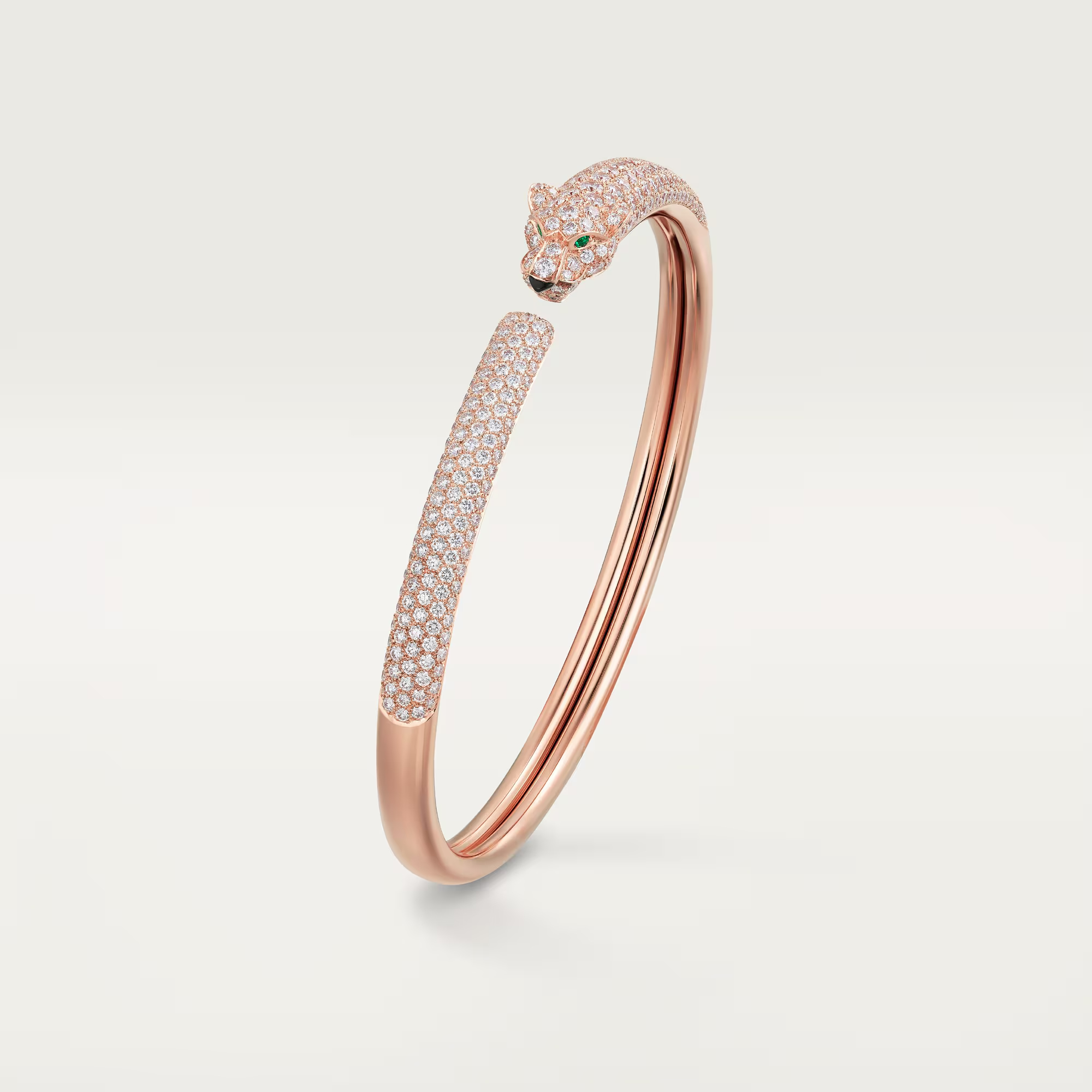 Carty Panther Pure Bracelet,Rose  Gold, Emerald & Moissanite
