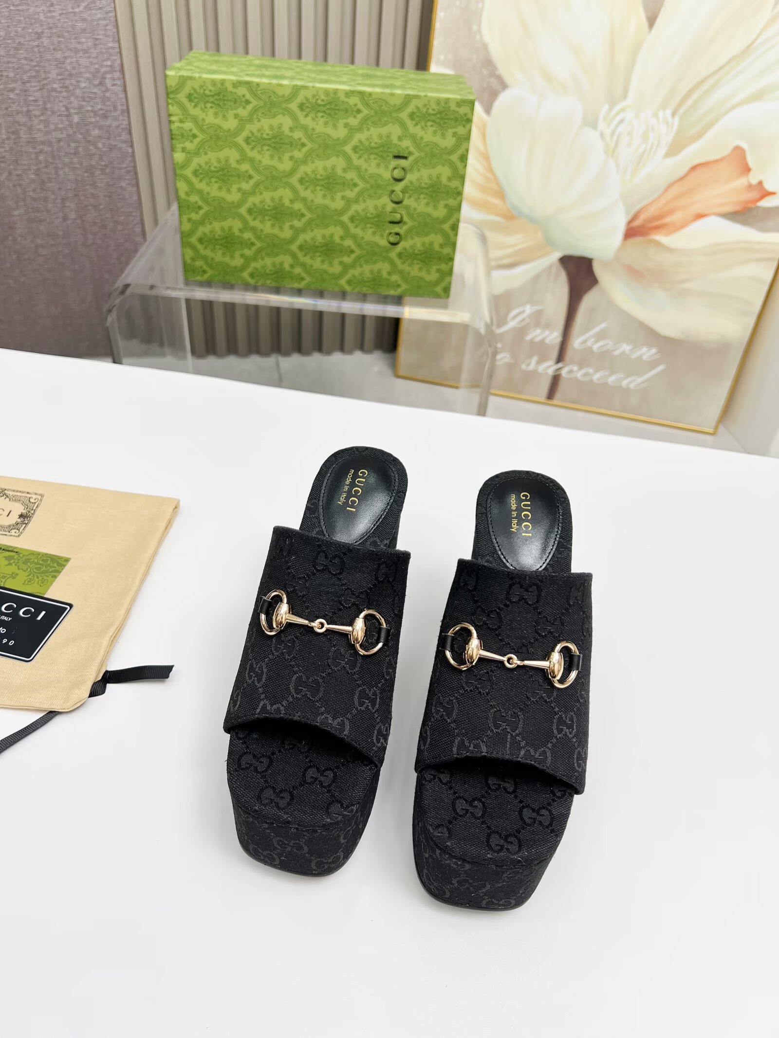 [TOP] GUCCI G*G Platform  Slippers - Black - 711 Luxury