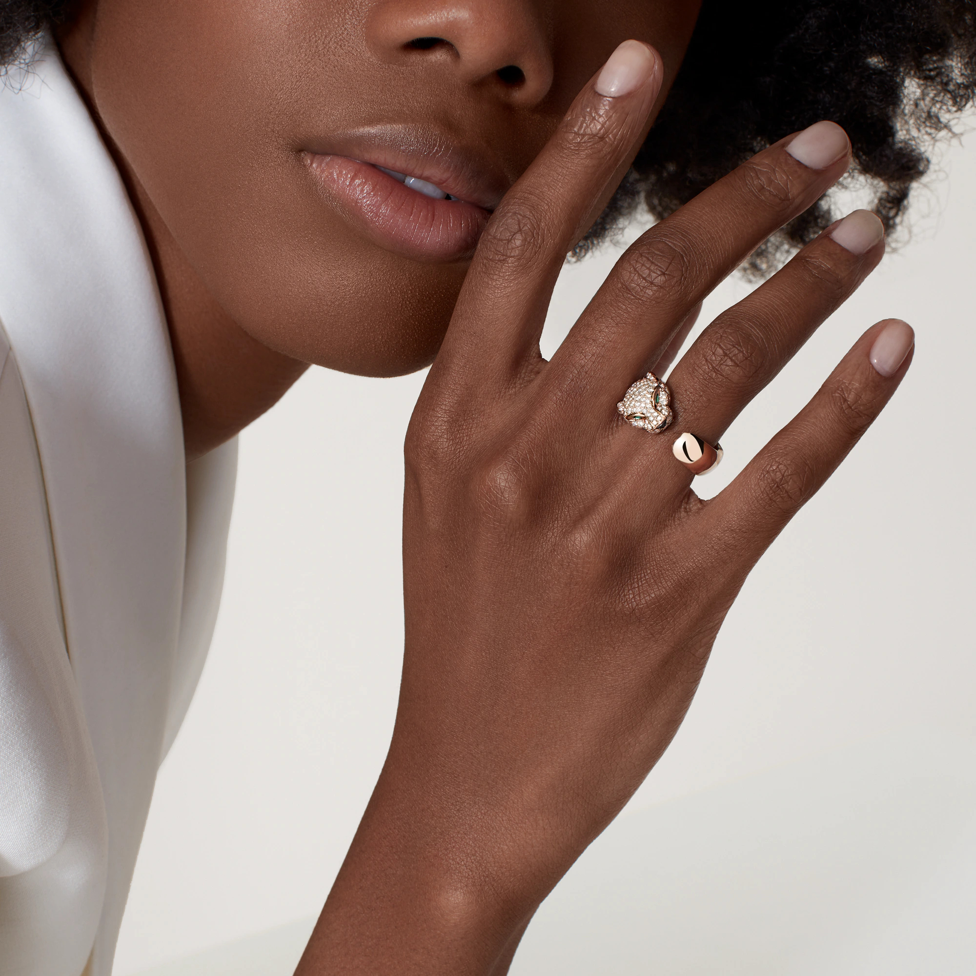 Carty Panther Pure Ring, Rose Gold, Medium Model ,Half-Paved