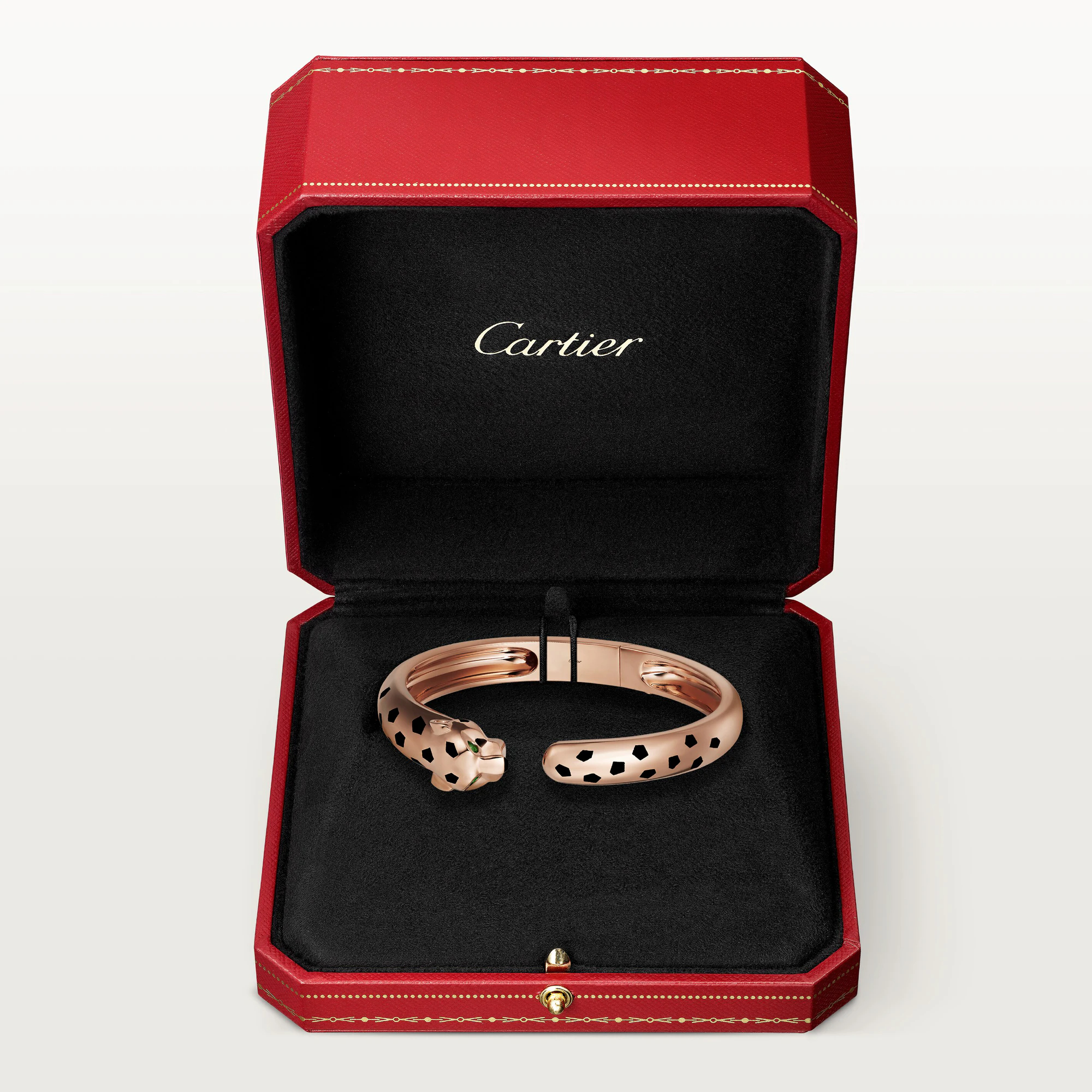 Carty Panther Motif Bracelet, Rose Gold, Black Lacquer
