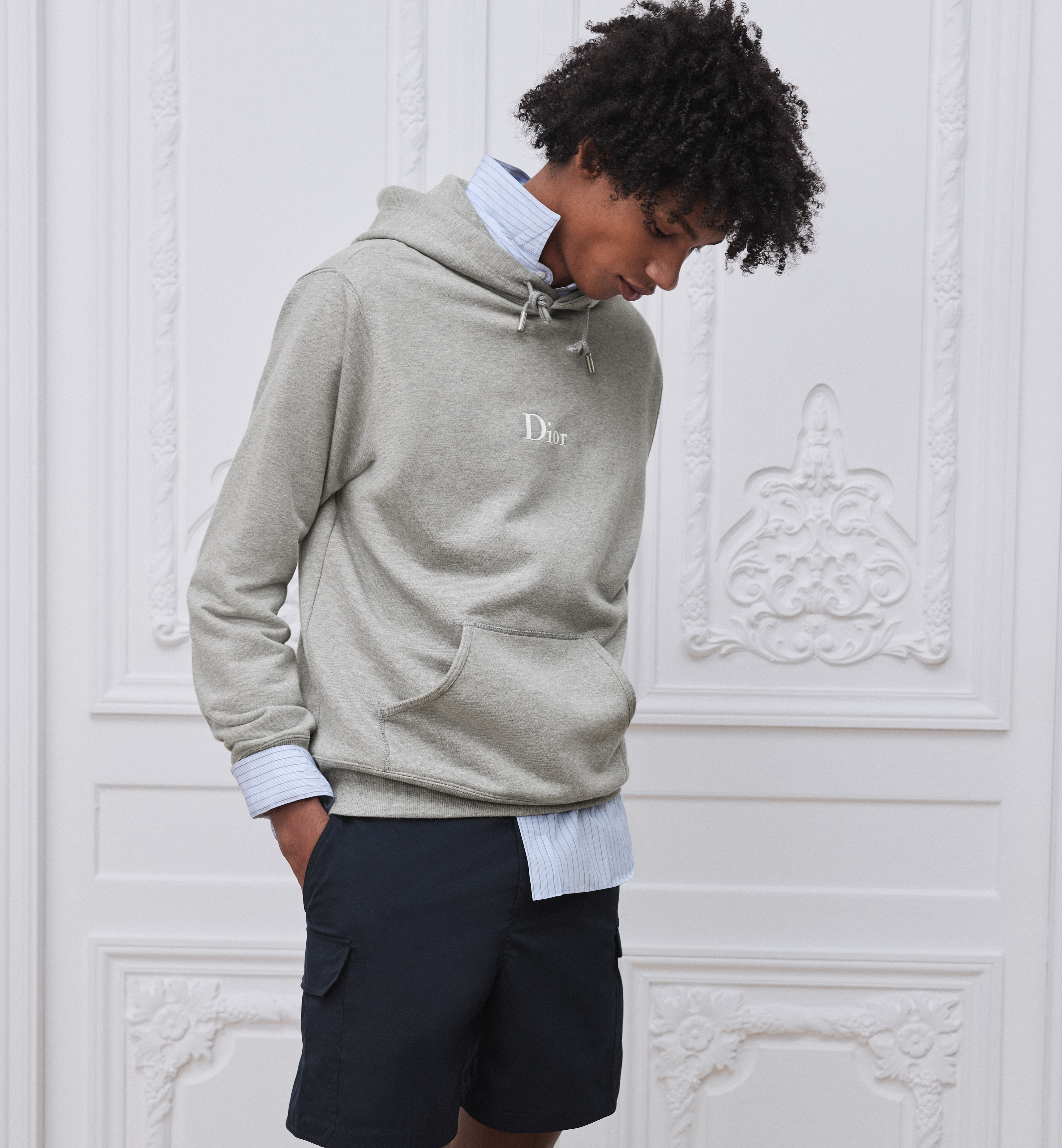 DIOR Hooded Sweatshirt with Dior Embroidery Relaxed Fit Gray Cotton Fleece #387332