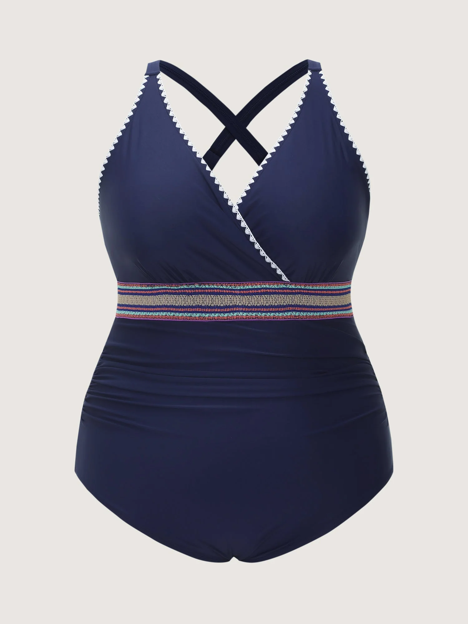 Embroidered Edges Ruched One-Piece Swimsuit