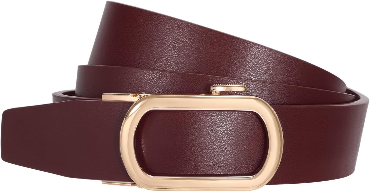 SUOSDEY Women Leather Ratchet Belt for Jeans Pants with Gold Automatic Sliding Buckle,Ladies Dress Belt,Width 1.2