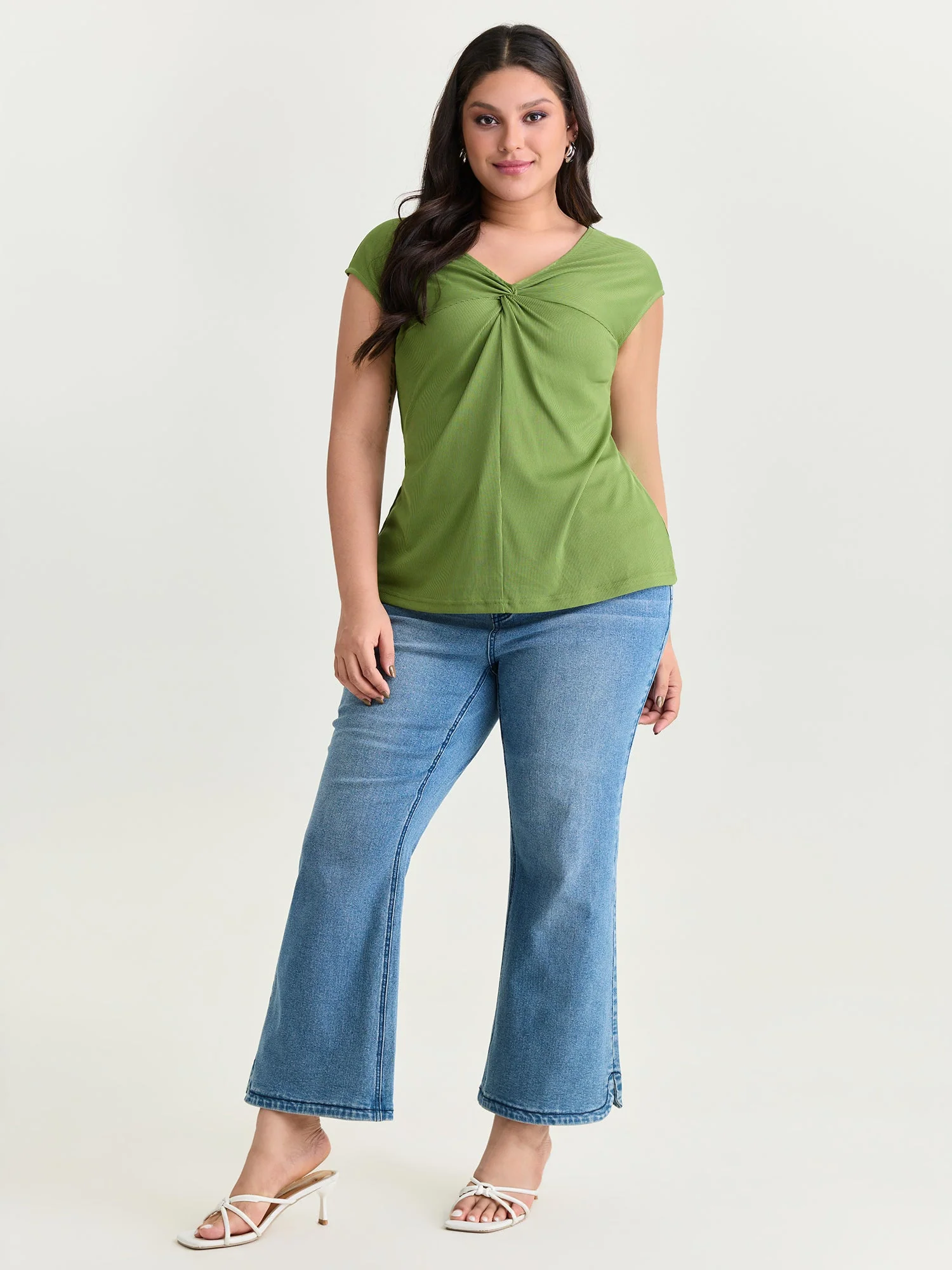 Stretchy Knotted Front Plain Knit Top