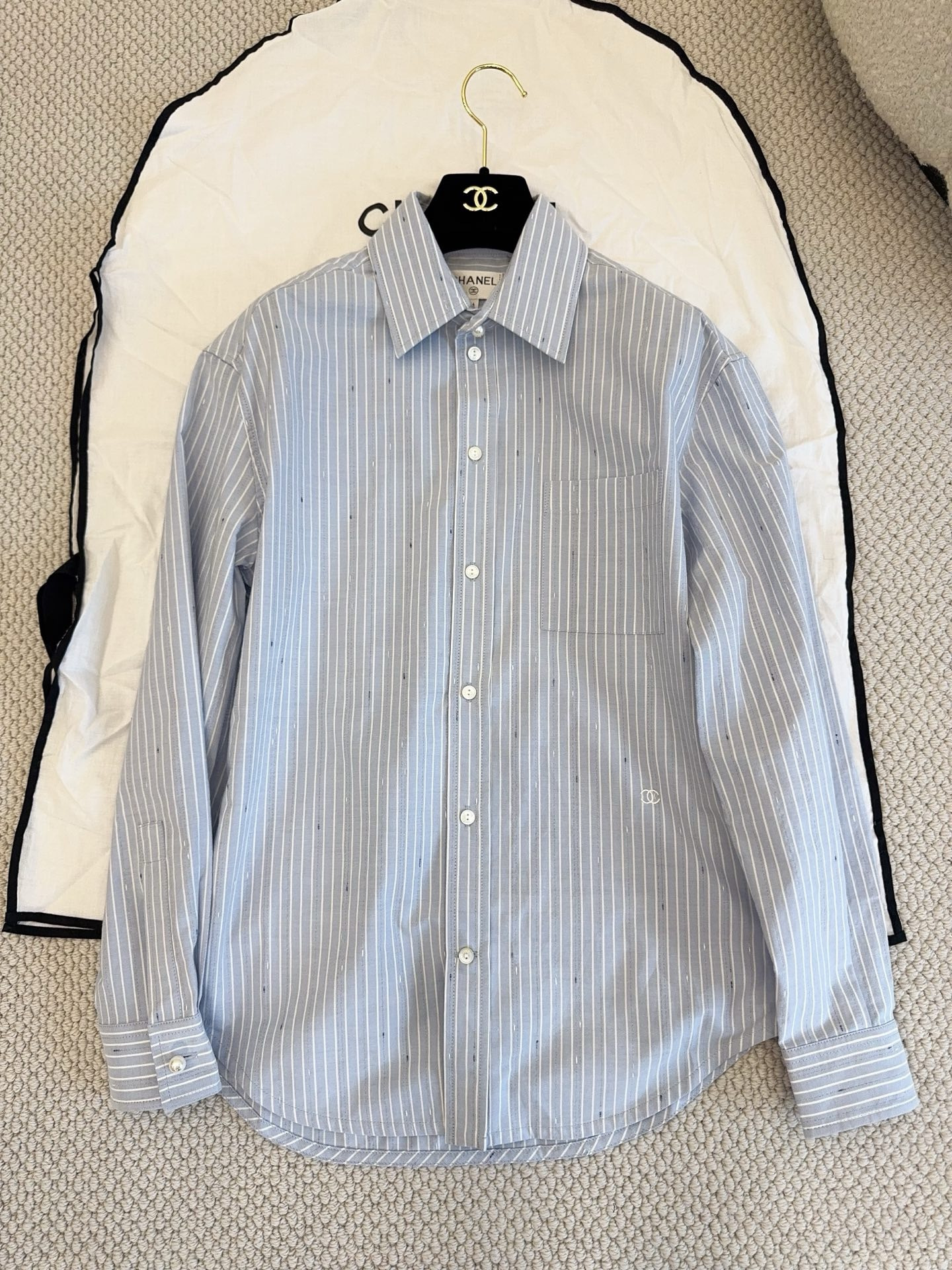 Chanel white Clothing Chanel Blue and White Vertical Striped Long-sleeved Shirt #389869 View 2 | Nigo Office