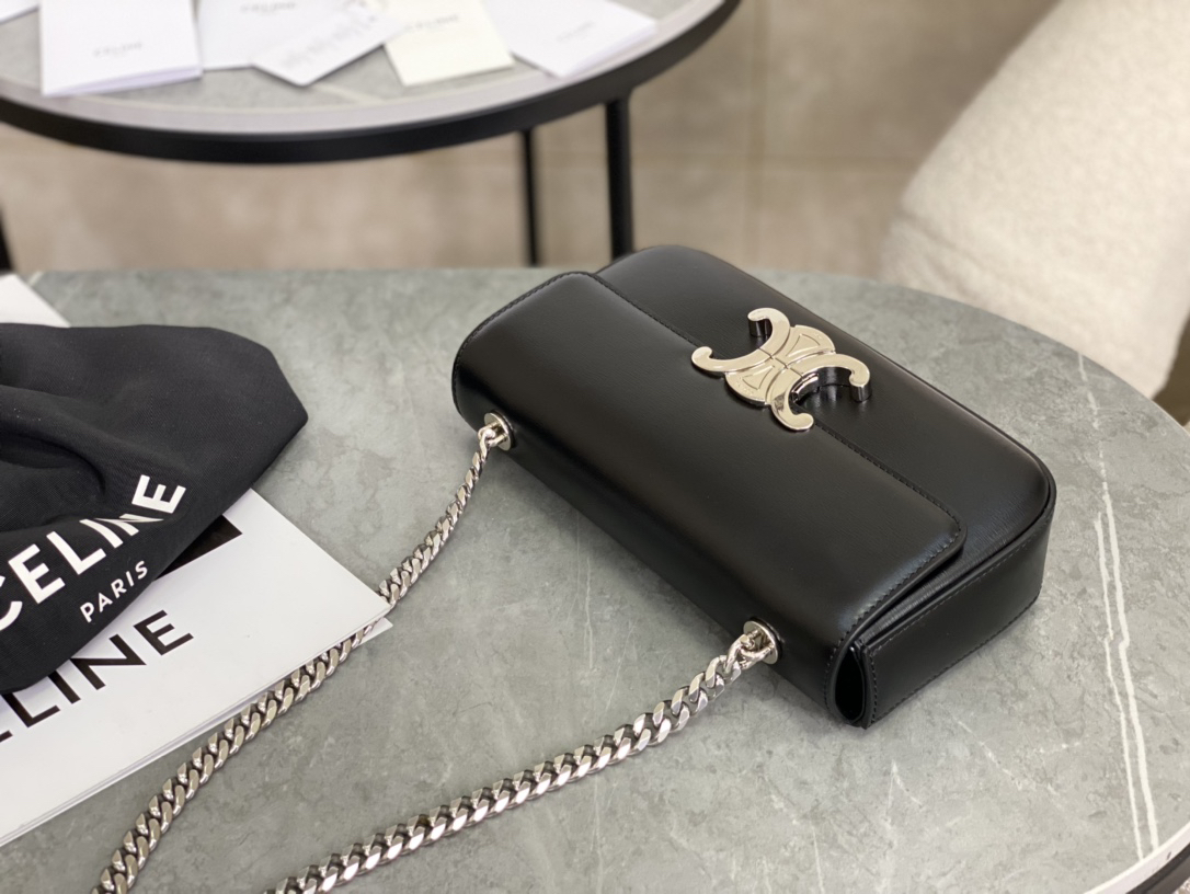 [TOP] CELINE Triomphe Bag 20.5x10.5x4cm - Black - 711 Luxury