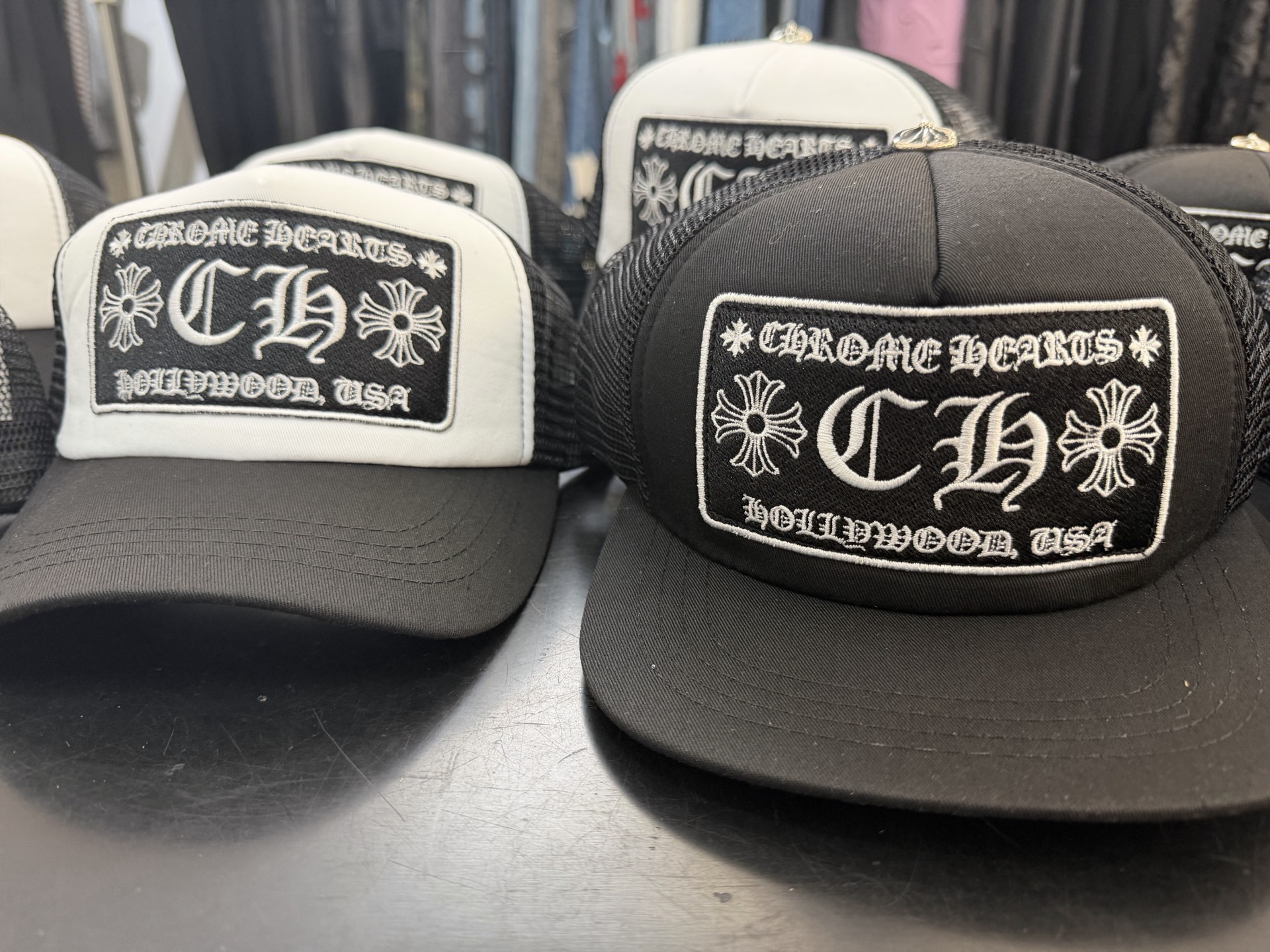 Chrome Hearts Men's Women's Black Letter Embroidered Hip Hop Baseball Cap Casual Duck Tongue Hat #76461