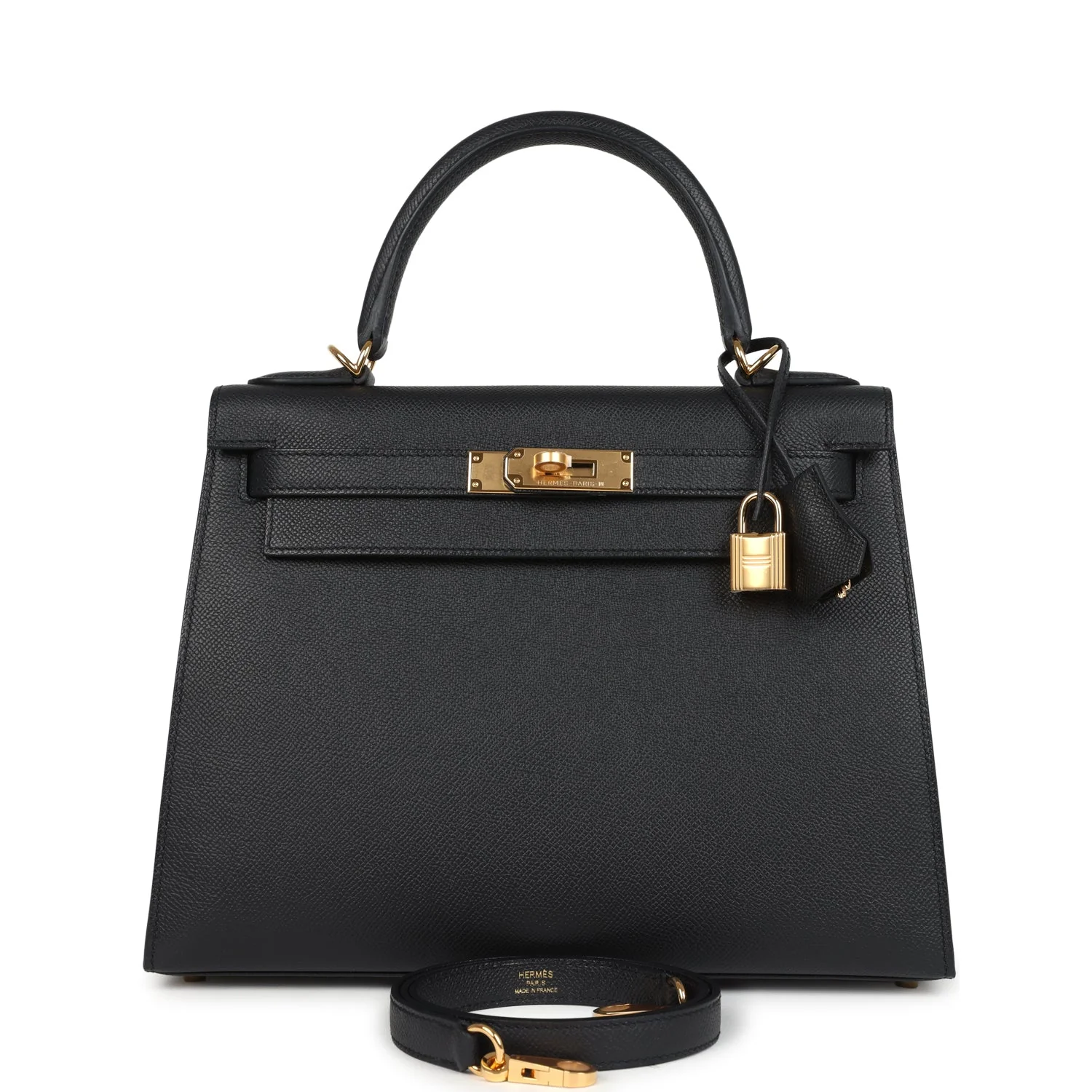 Hermes Kelly Sellier  Black Epsom Gold Hardware