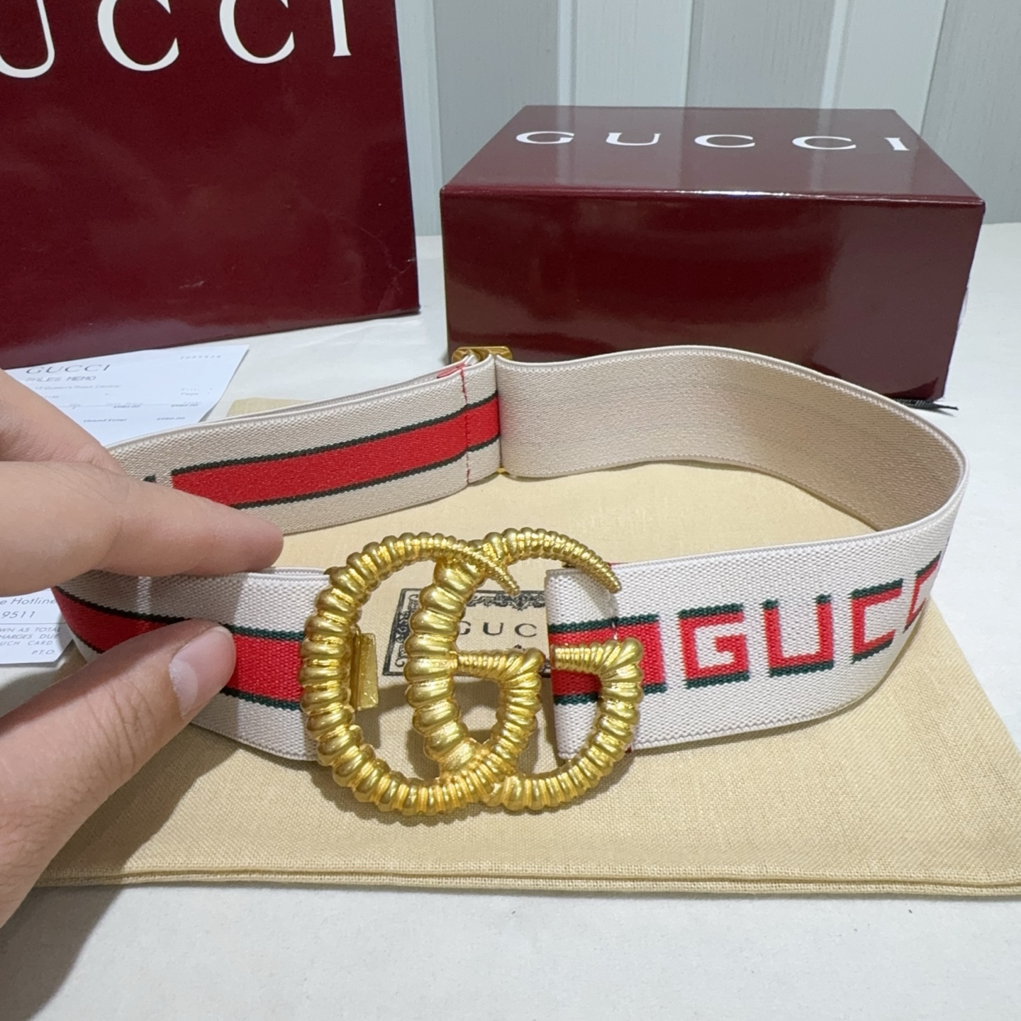 [TOP] GUCCI Elastic Nylon Fabric Belt 3.8 cm - 2 Colors - 711 Luxury
