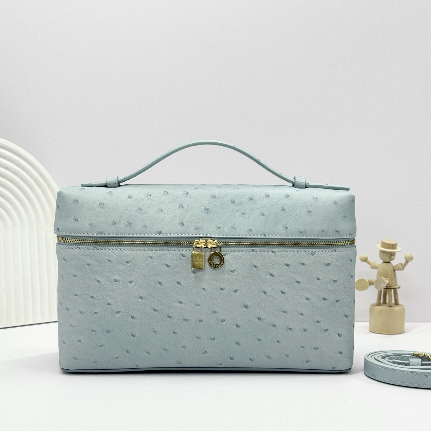 [TOP] Loro Piana Extra Poet L27 Bag Ostrich-patterned Cowhide Material 27 x 16 x 10 cm - Blue - 711 Luxury