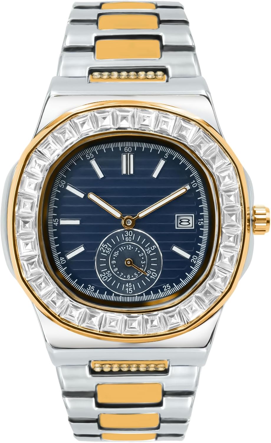 BARAMON Wrist Watches for Men, Nautilus Stainless Steel Quartz Movement Date Luxury Diamond Style Men's Luminous Hands Casual Business Watches