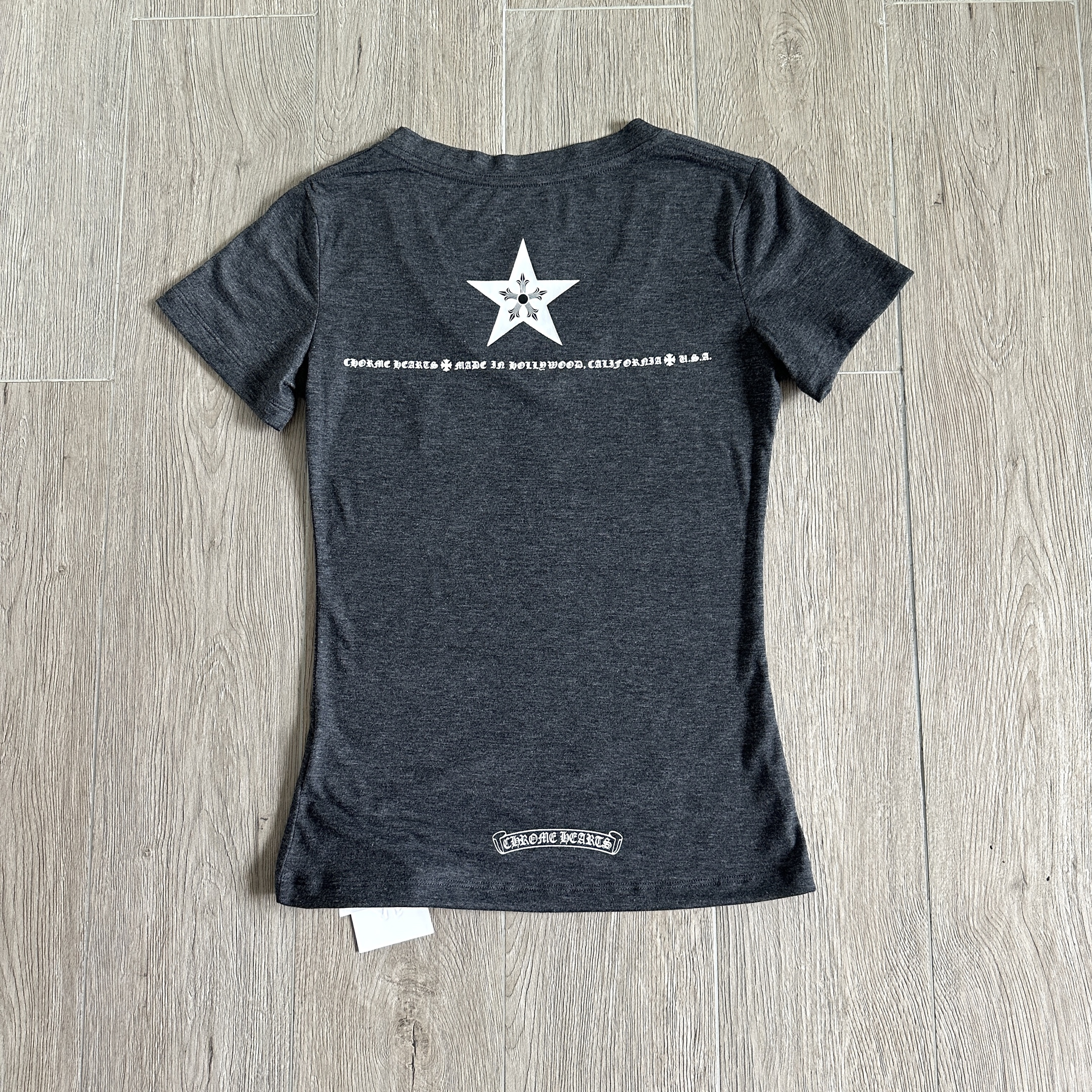 Chrome Hearts V-neck Five-pointed Star Sanskrit Printed T-shirt #384426