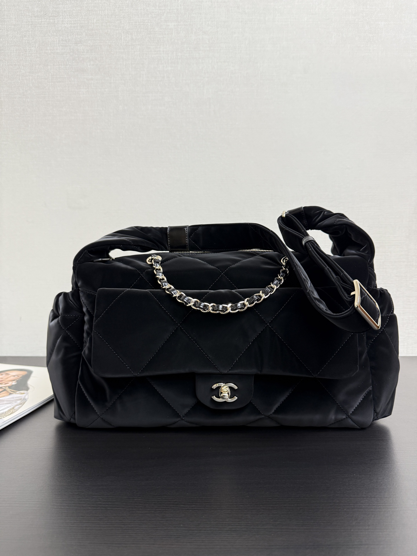 [TOP] CHANEL Bowling Bag Velvet-effect Nylon 24x44x18cm - Black & GHW - 711 Luxury