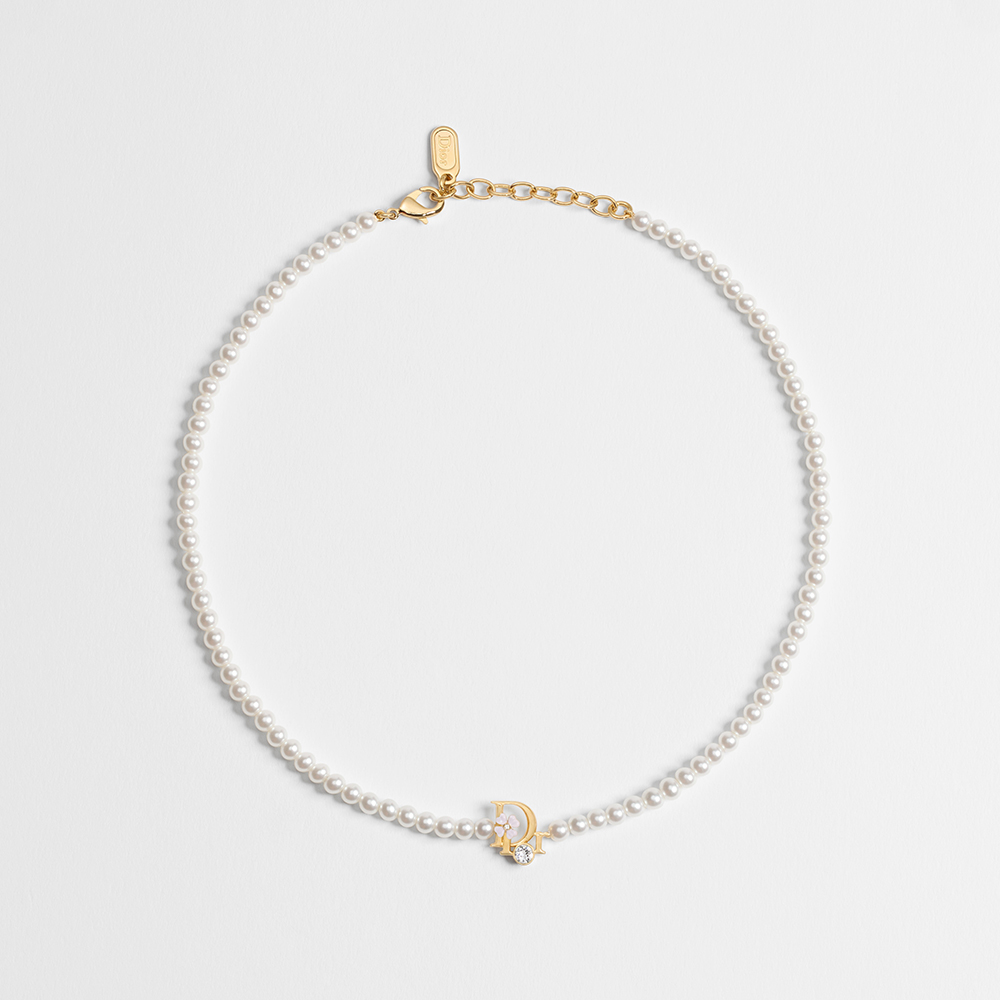 Dior white Jewelry DIOR Dior Precious Clover Necklace Gold-Finish Metal White Resin Pearls Crystals and Pink Lacquer #394558