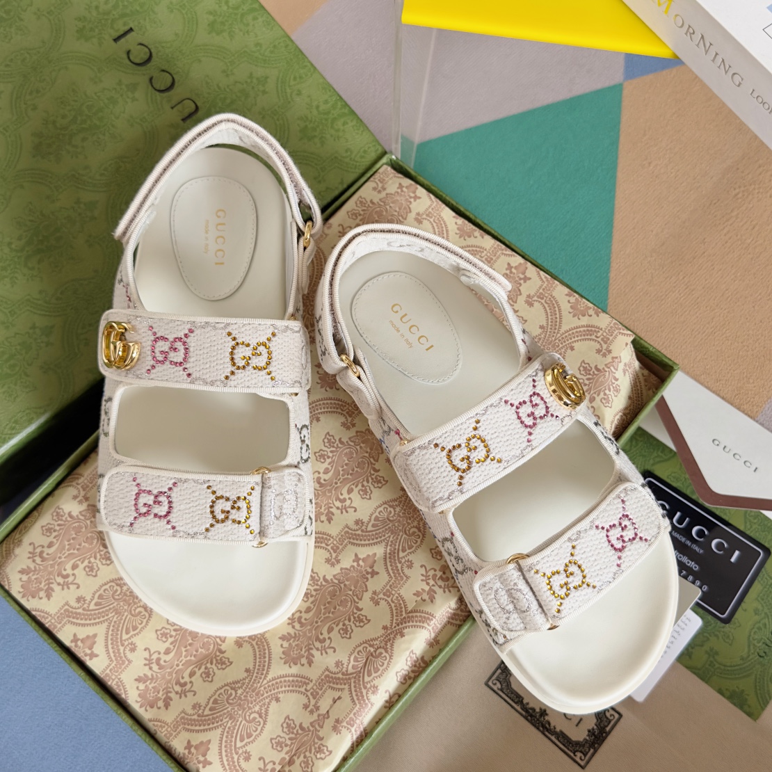 [TOP] GUCCI Velcro Thick-soled Sandals - White - 711 Luxury