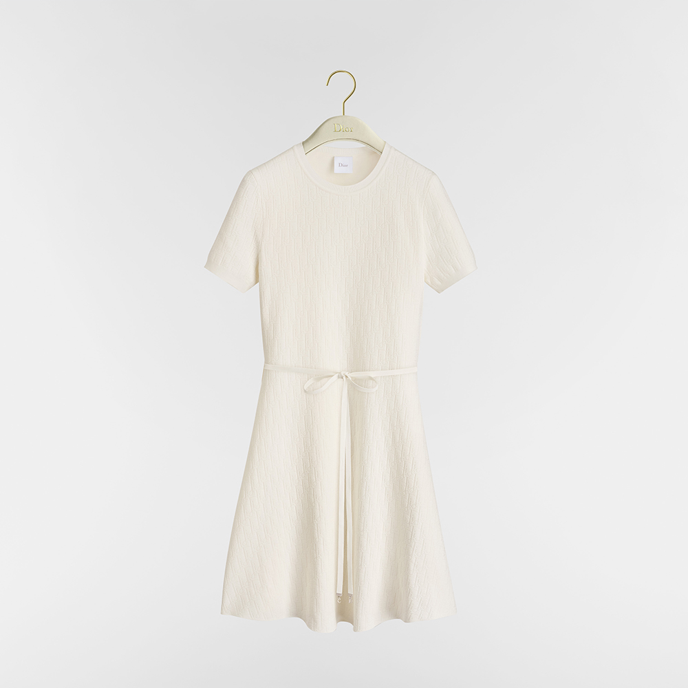 Dior Clothing DIOR Short Belted Dress Ecru Dior Oblique Technical Jacquard | Nigo Office