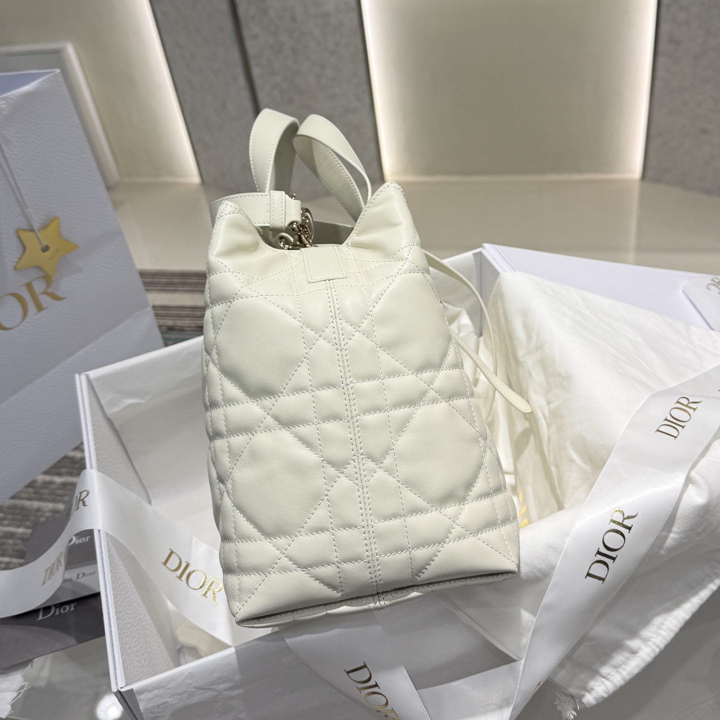 [TOP] Christian Dior Toujours Bag Cowhide 23x24x16cm - White - 711 Luxury