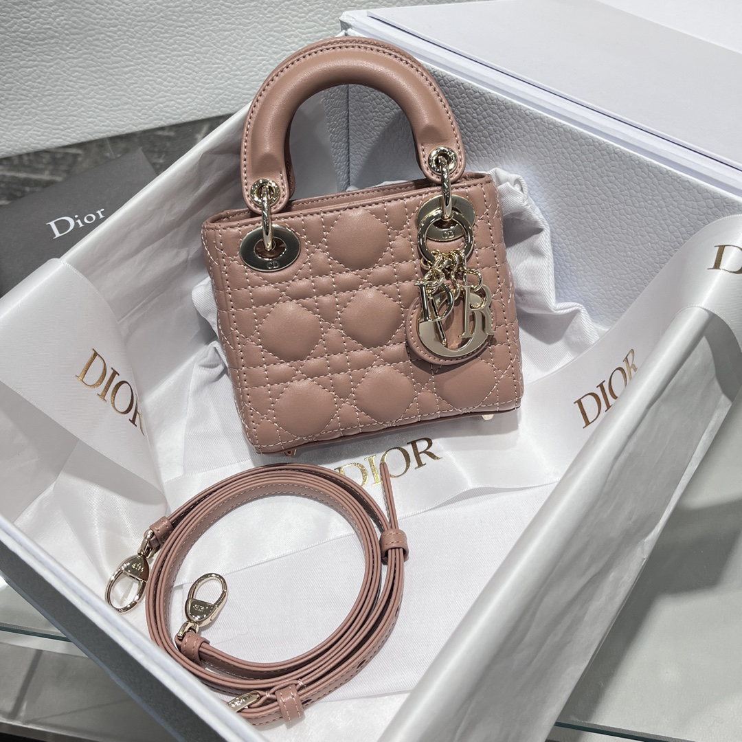 [TOP] Christian Dior Lady Dior Bag Lambskin 12x10.2x5cm - Pink - 711 Luxury