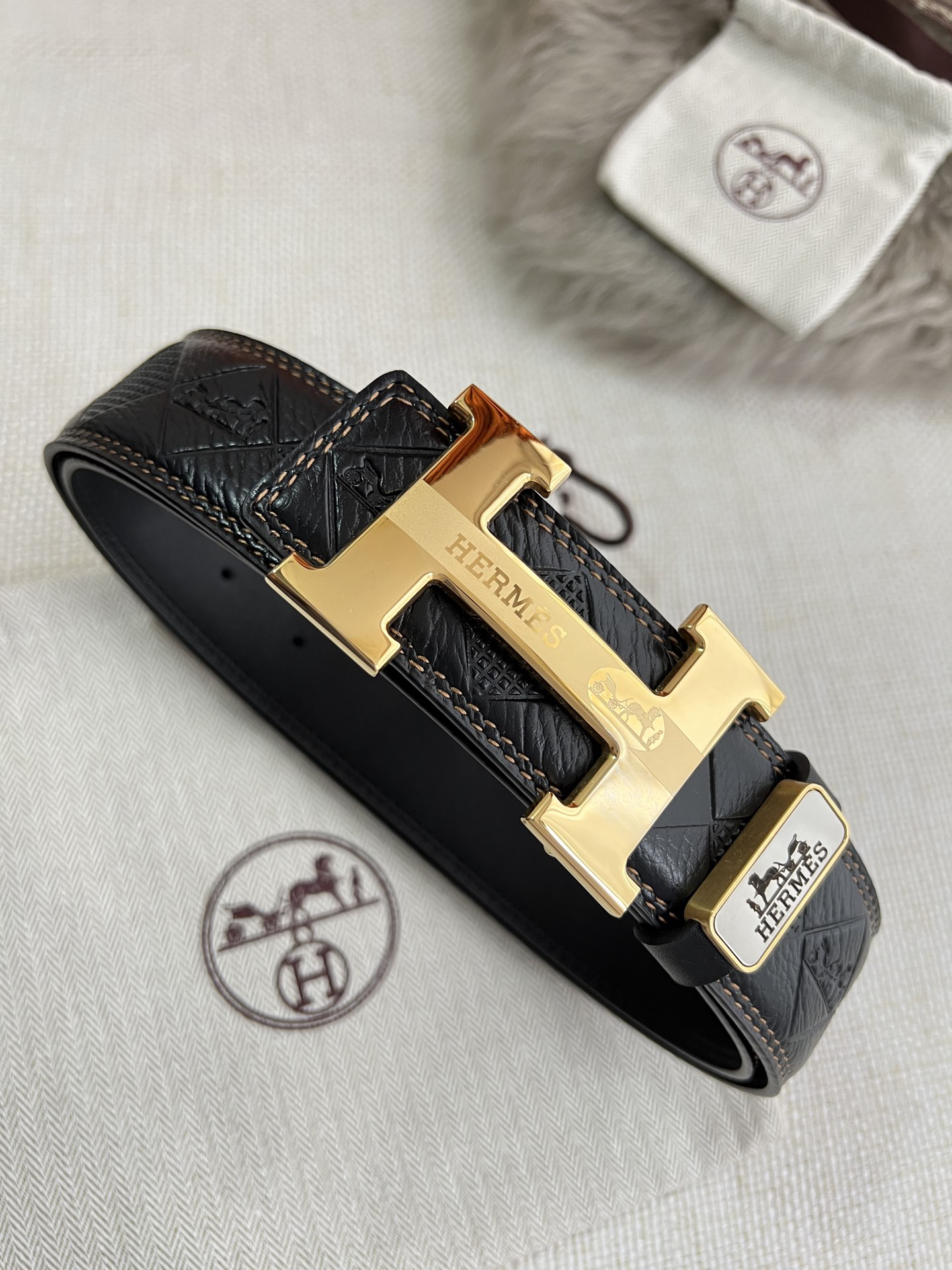 [TOP] HERMES Men's  Belt 3.8cm - Black - 711 Luxury
