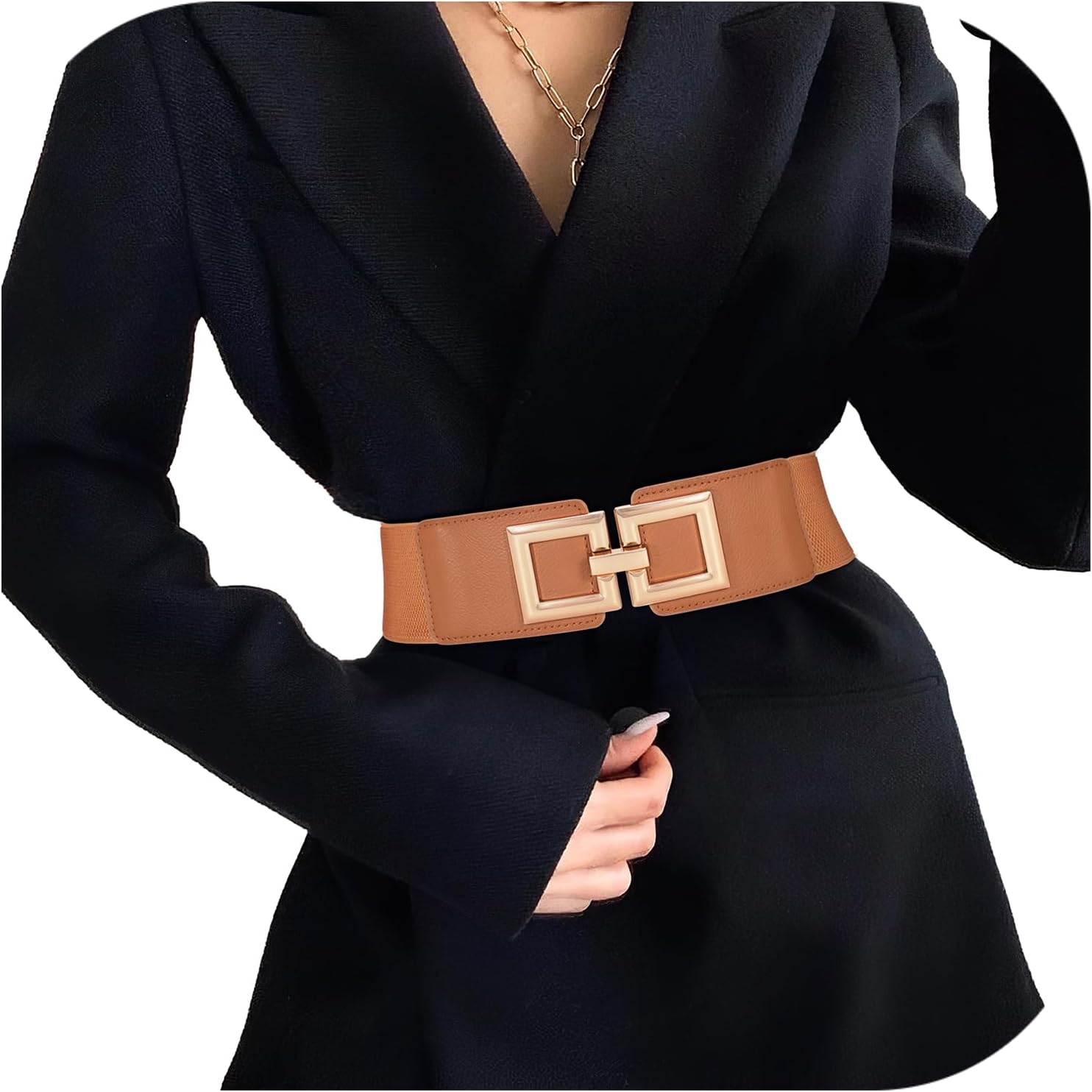 Wide Belts for Women Fashion Elastic Belt for Dresses Vintage Waist Belt Ladies Stretchy Belt Gold Buckle