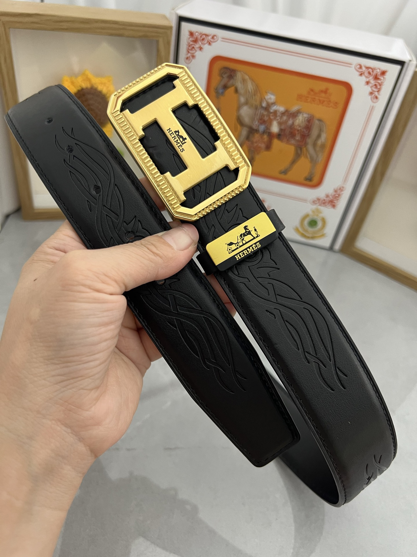 [TOP] HERMES Men's Buckle Logo Belt 3.8cm - Black - 711 Luxury