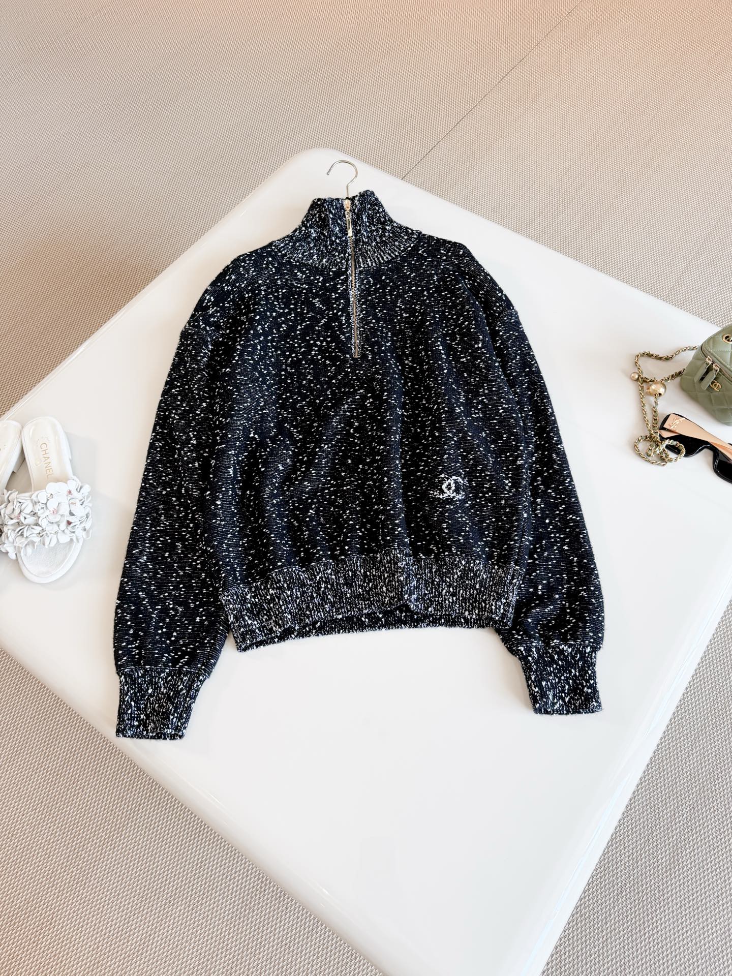 Chanel black Clothing Chanel Half-zip Sweater Black White #393598 View 2 | Nigo Office