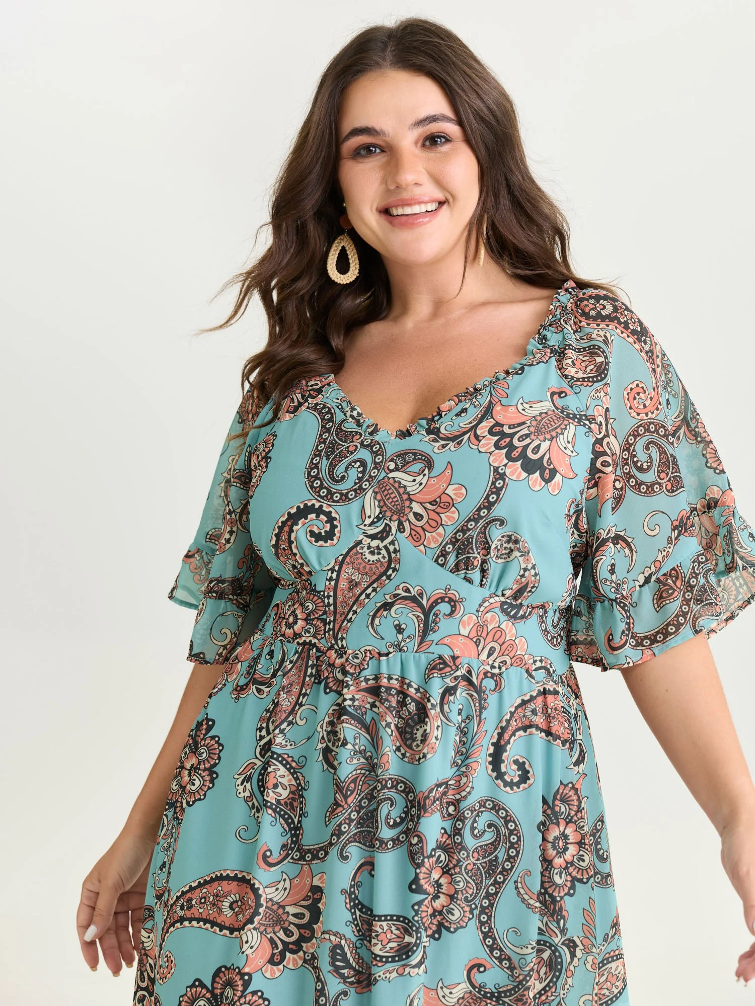 Floral Paisley Print High Low Hem Midi Dress