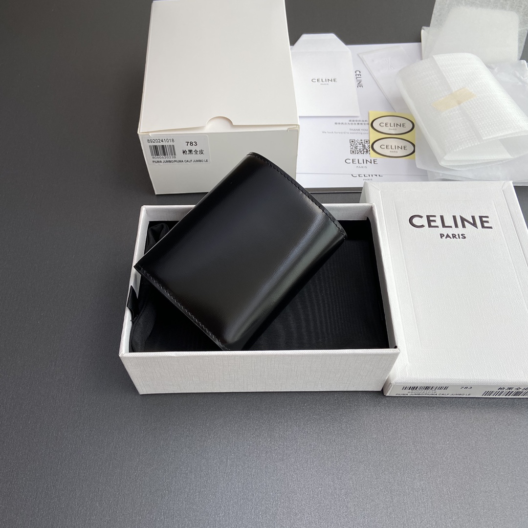 [TOP] CELINE Triomphe Cowhide Leather Short Wallet 10.5×9×3cm - Black&BHW - 711 Luxury