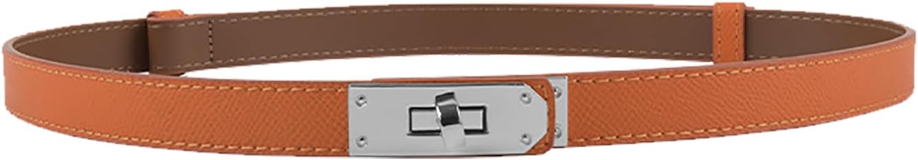 Women's Skinny Leather Belt with Adjustable Silver Turn-Lock Buckle - Ideal for Dresses, Jeans, and Coats, Black