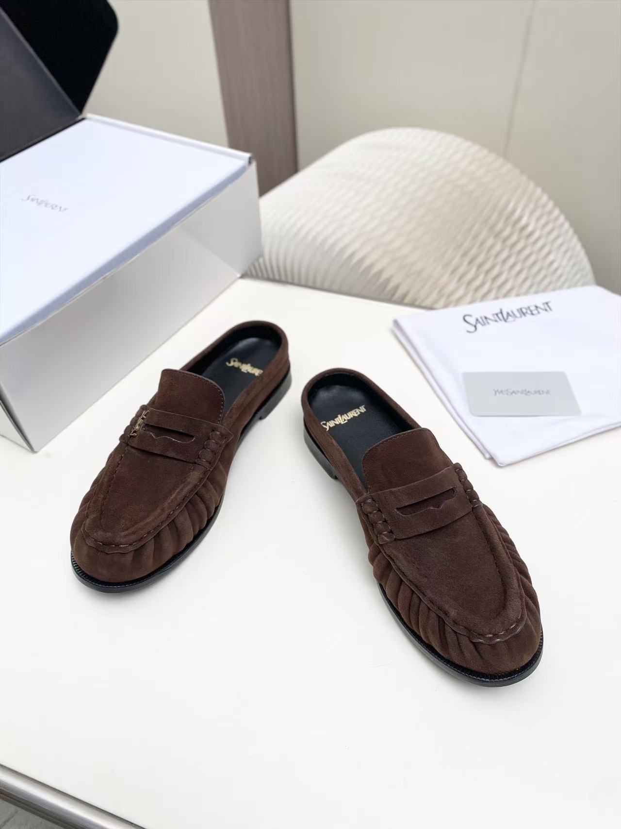 [TOP] Yves Saint Laurent YSL Loafers Shoes  - Chocolate - 711 Luxury