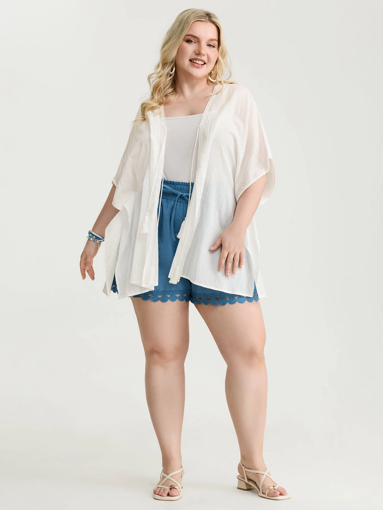 Pure Cotton Tassels Sheer Kimono