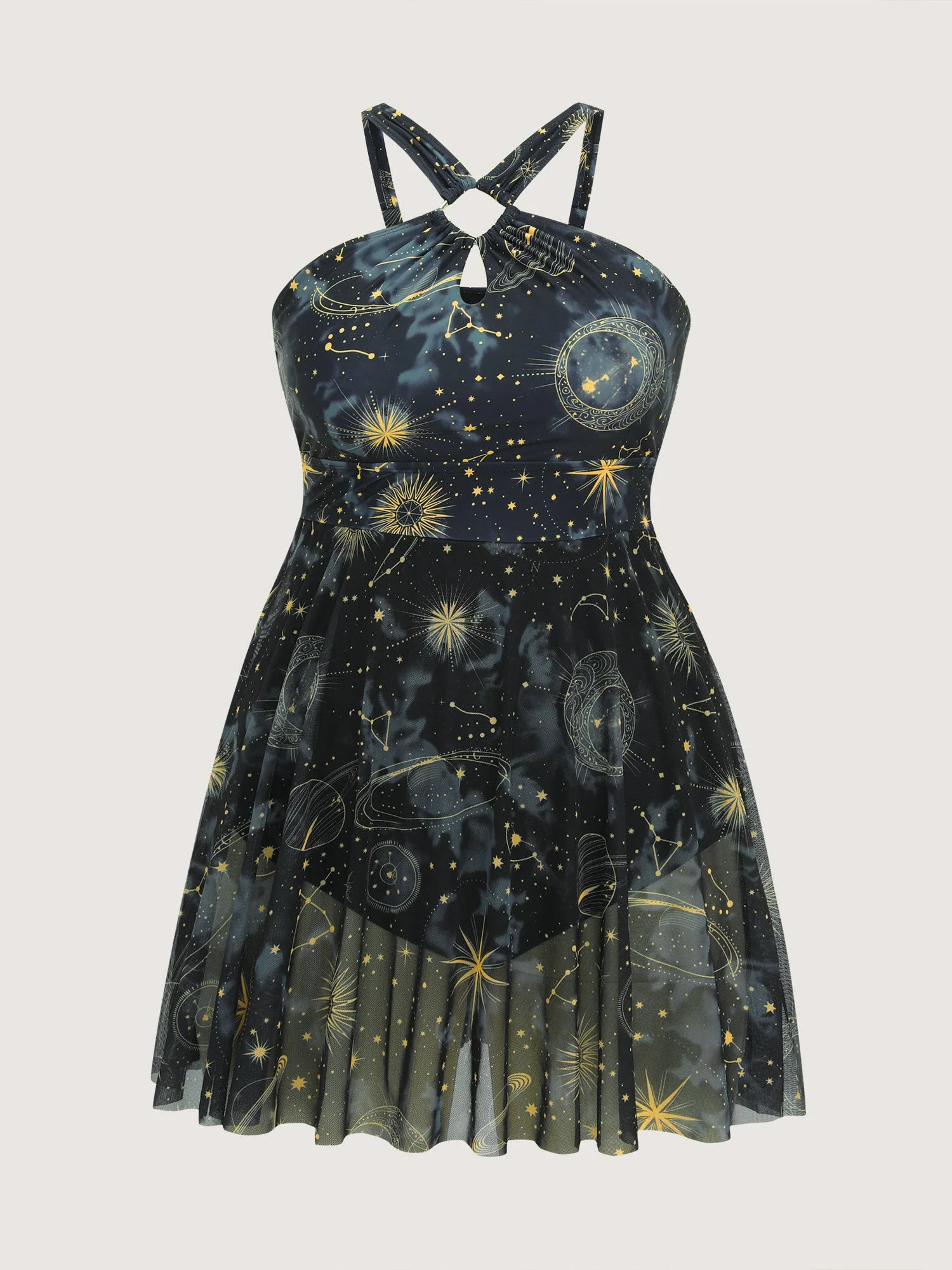 Galaxy Print Halter Neckline Swim Dress