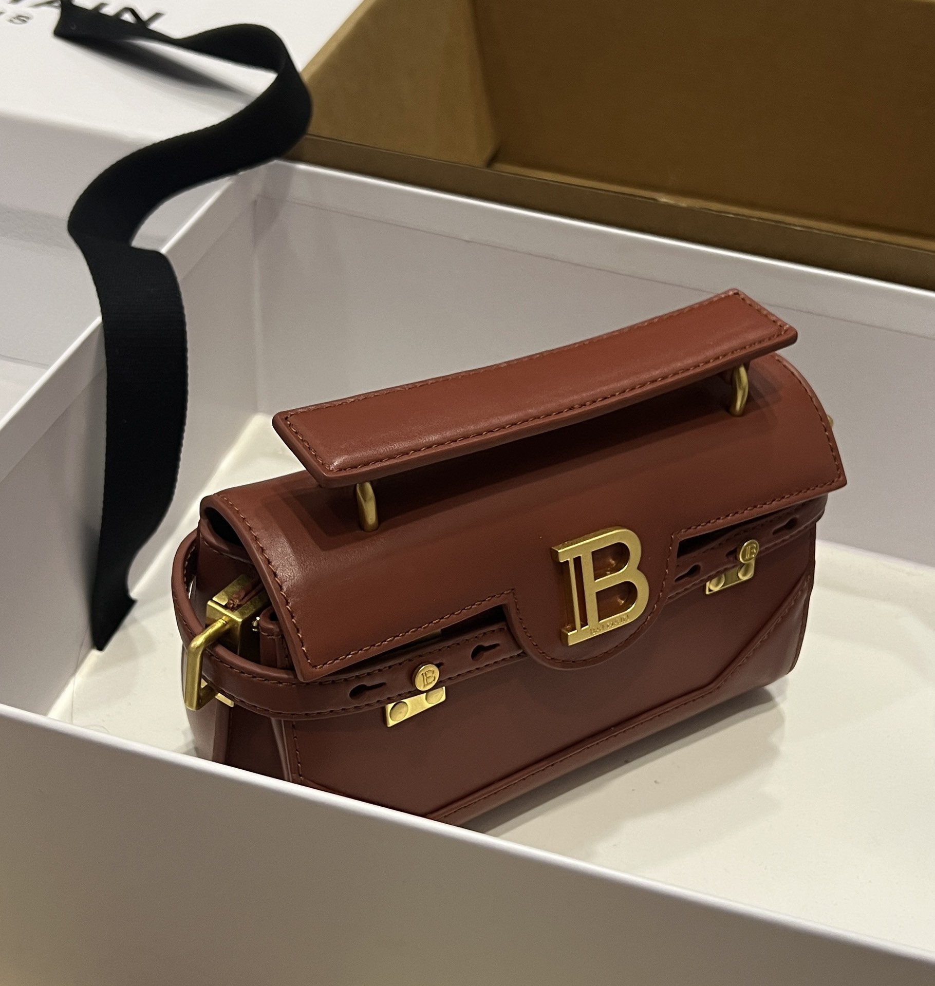 [TOP] BALMAIN Cowhide Bag 19*12*7.5 CM - Wine Red - 711 Luxury